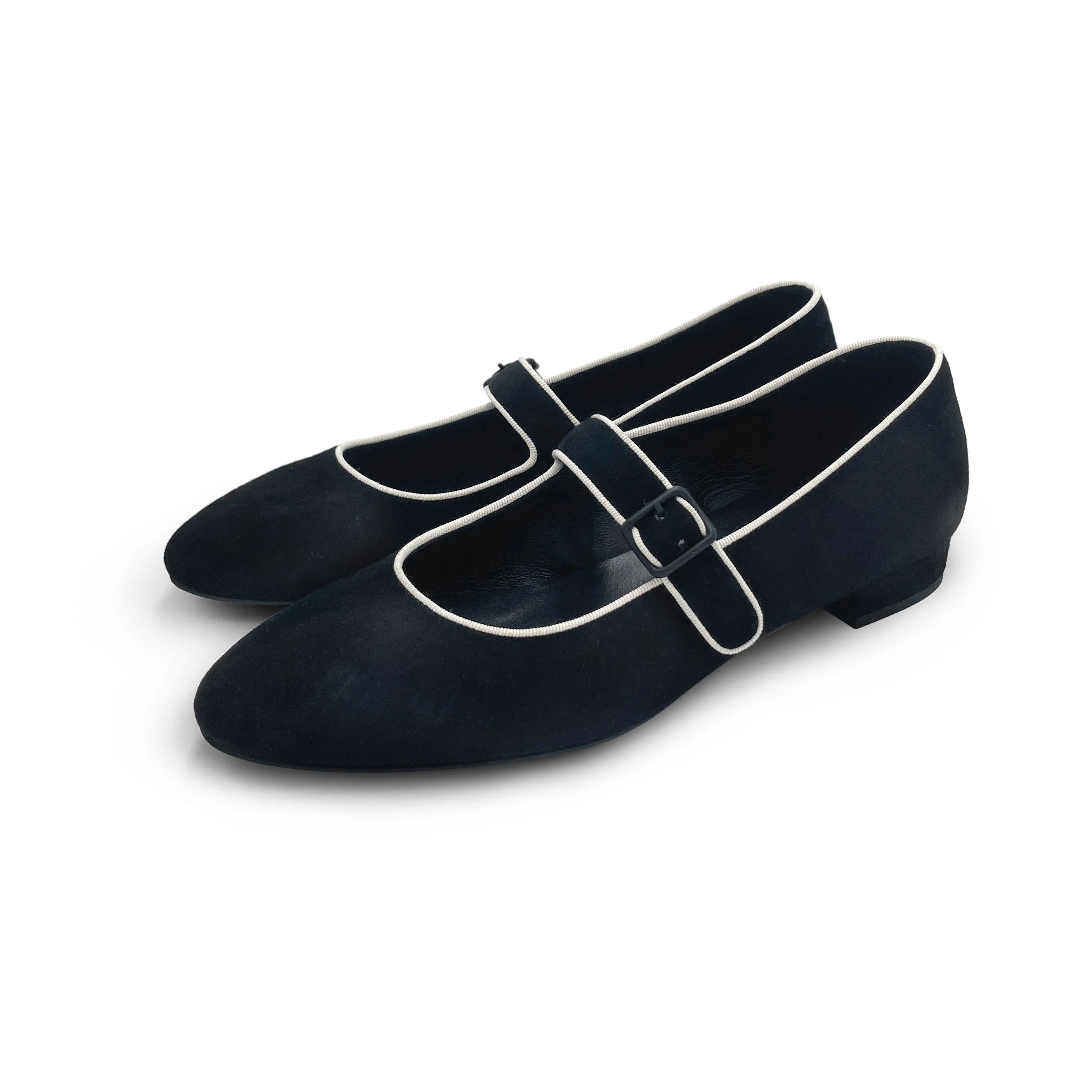 Mary jane ballet flats in black suede with strap - Image 3