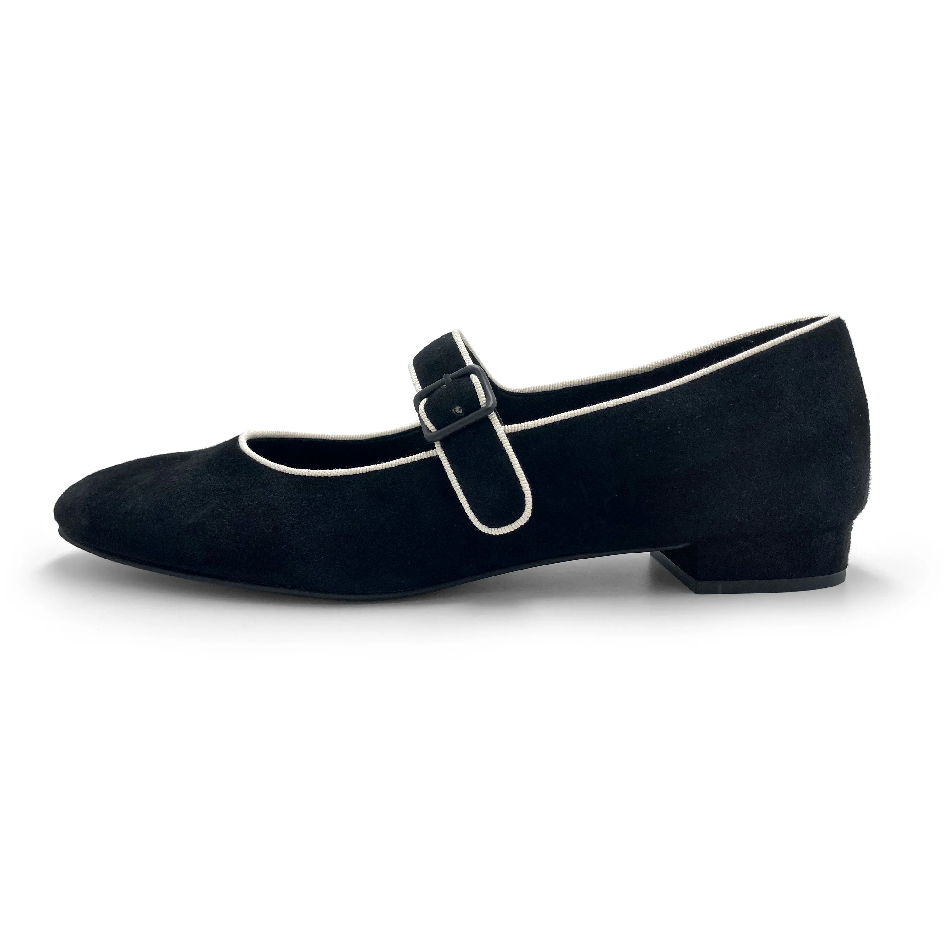 Mary jane ballet flats in black suede with strap - Image 4