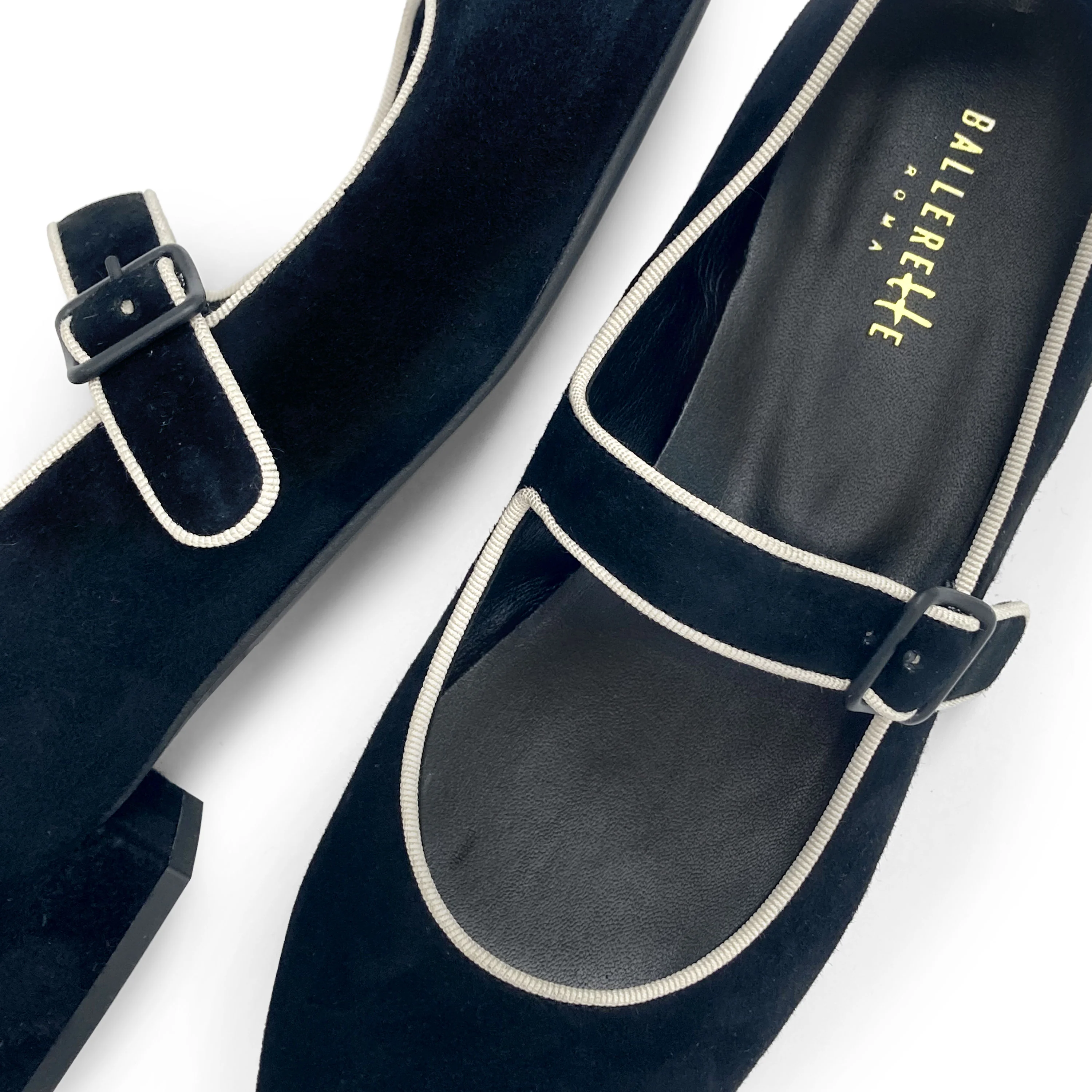 Mary jane ballet flats in black suede with strap - Image 6