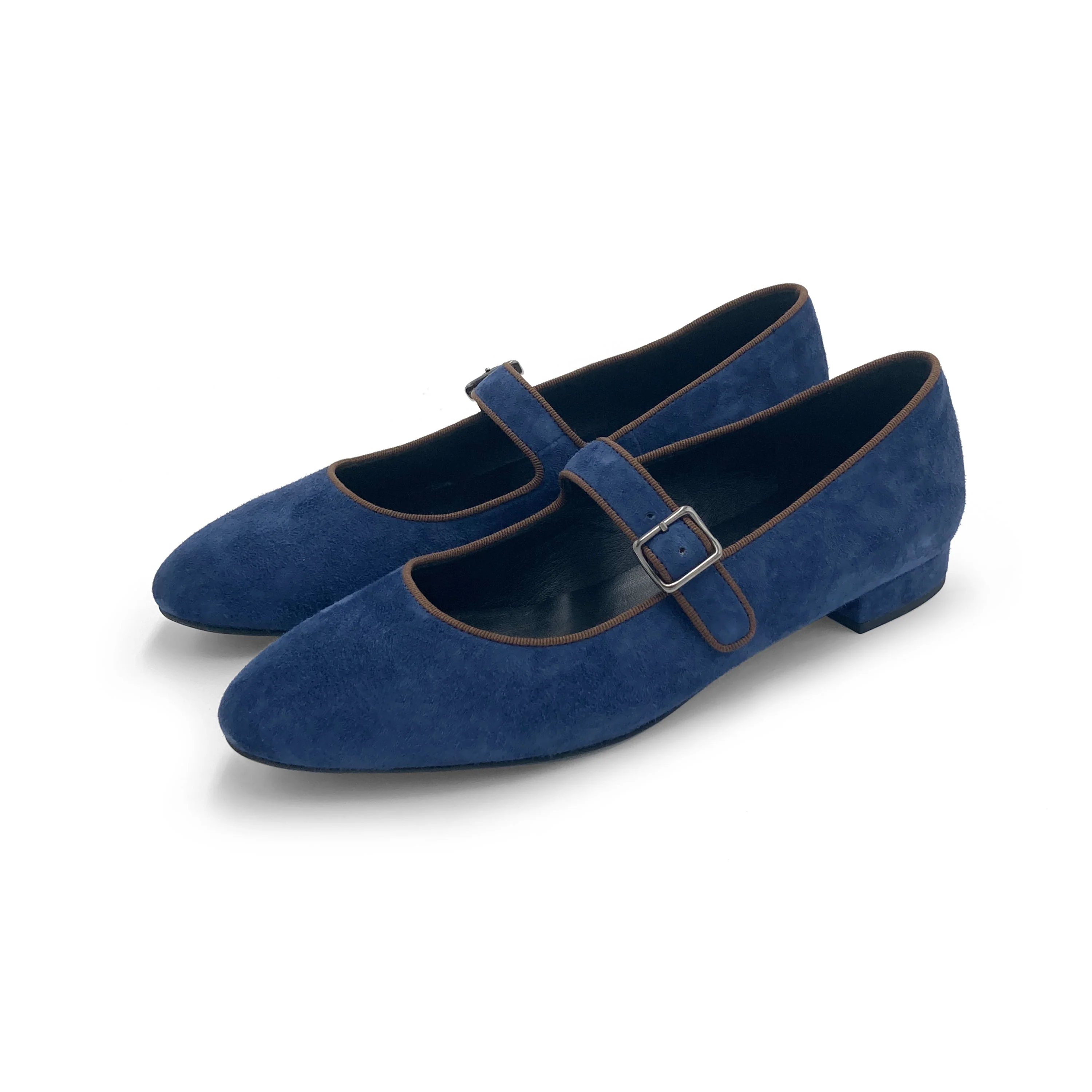 Mary jane ballet flats in blue suede with strap - Image 4