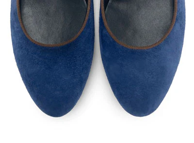 Mary jane ballet flats in blue suede with strap - Image 5