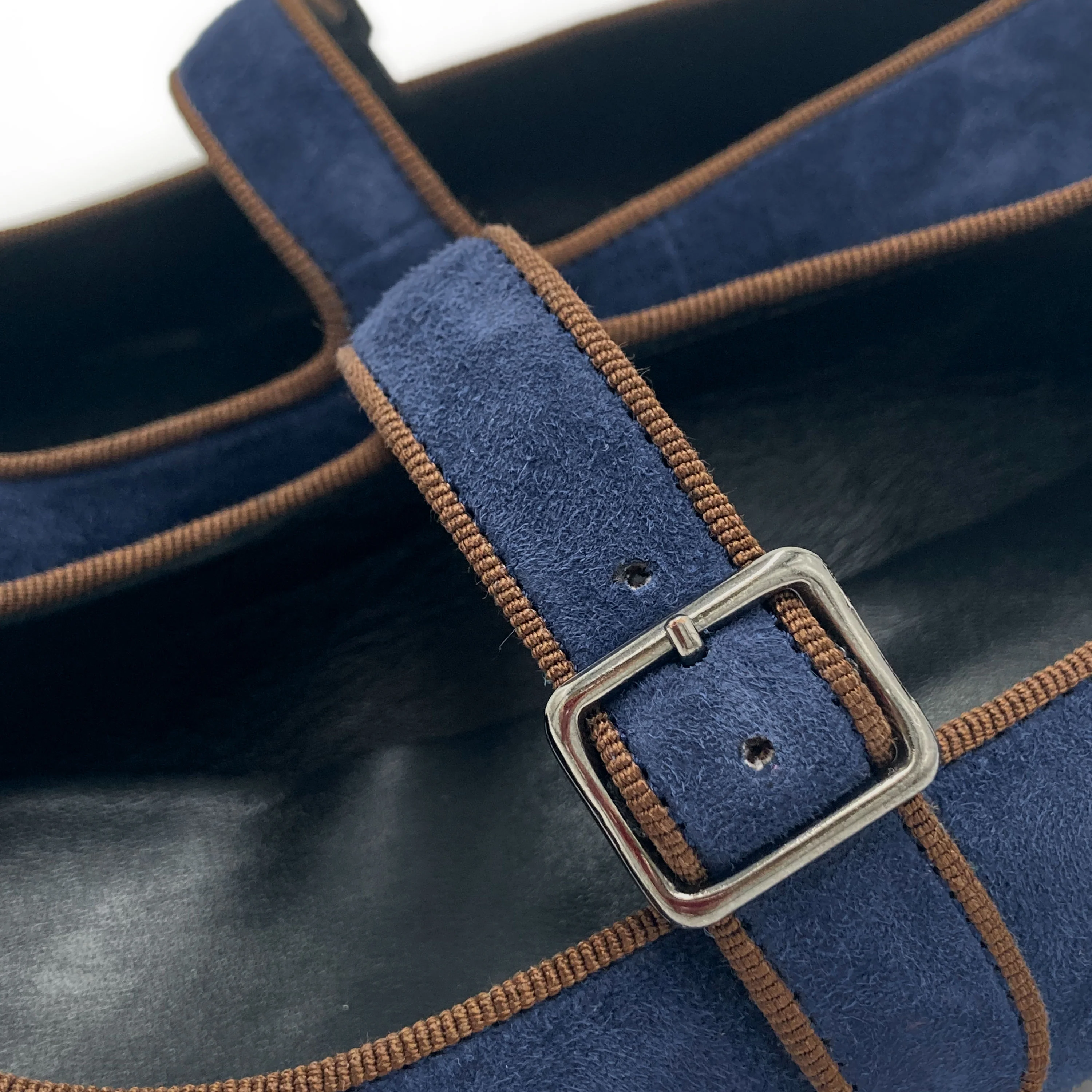 Mary jane ballet flats in blue suede with strap - Image 6