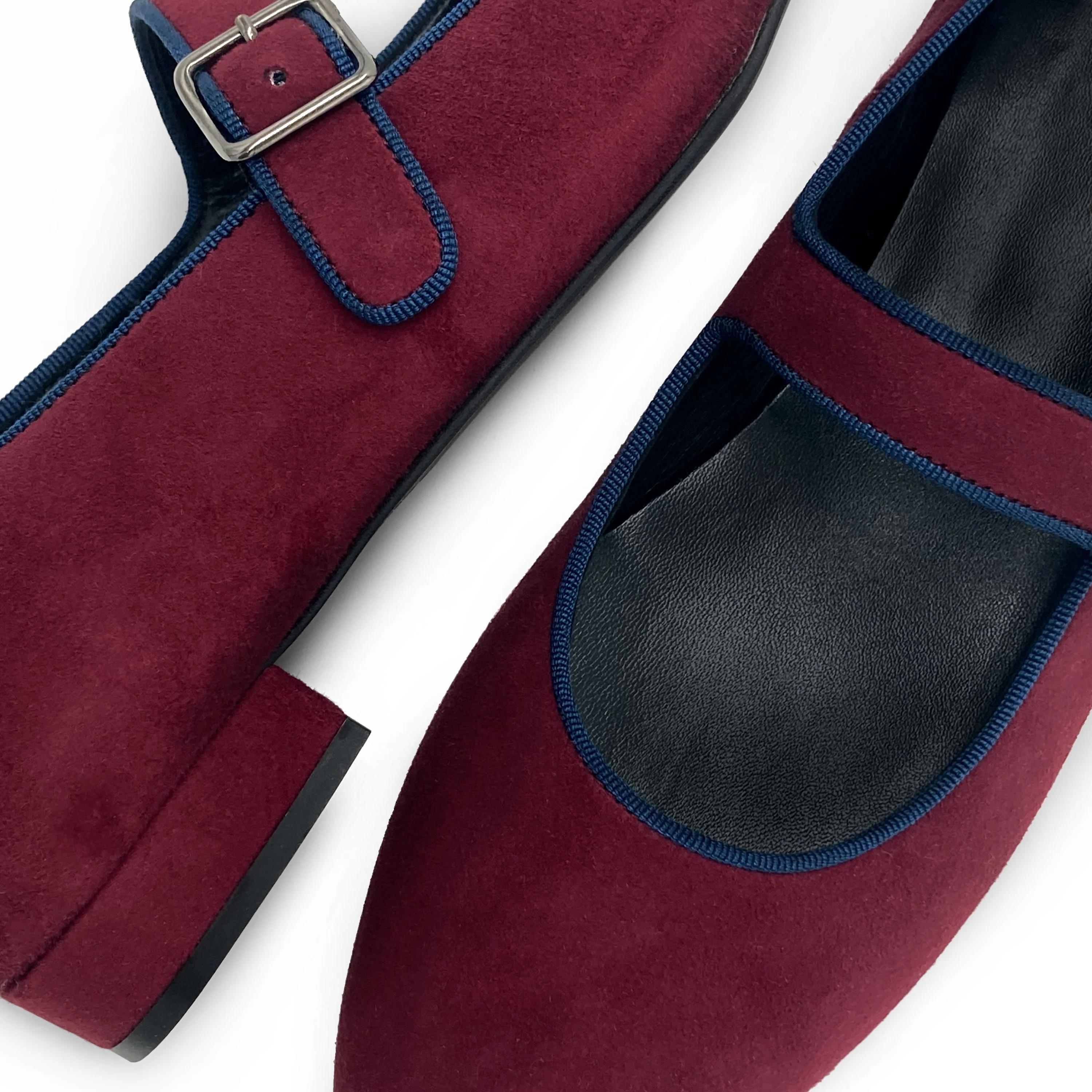 Mary jane ballet flats in burgundy suede with strap - Image 3