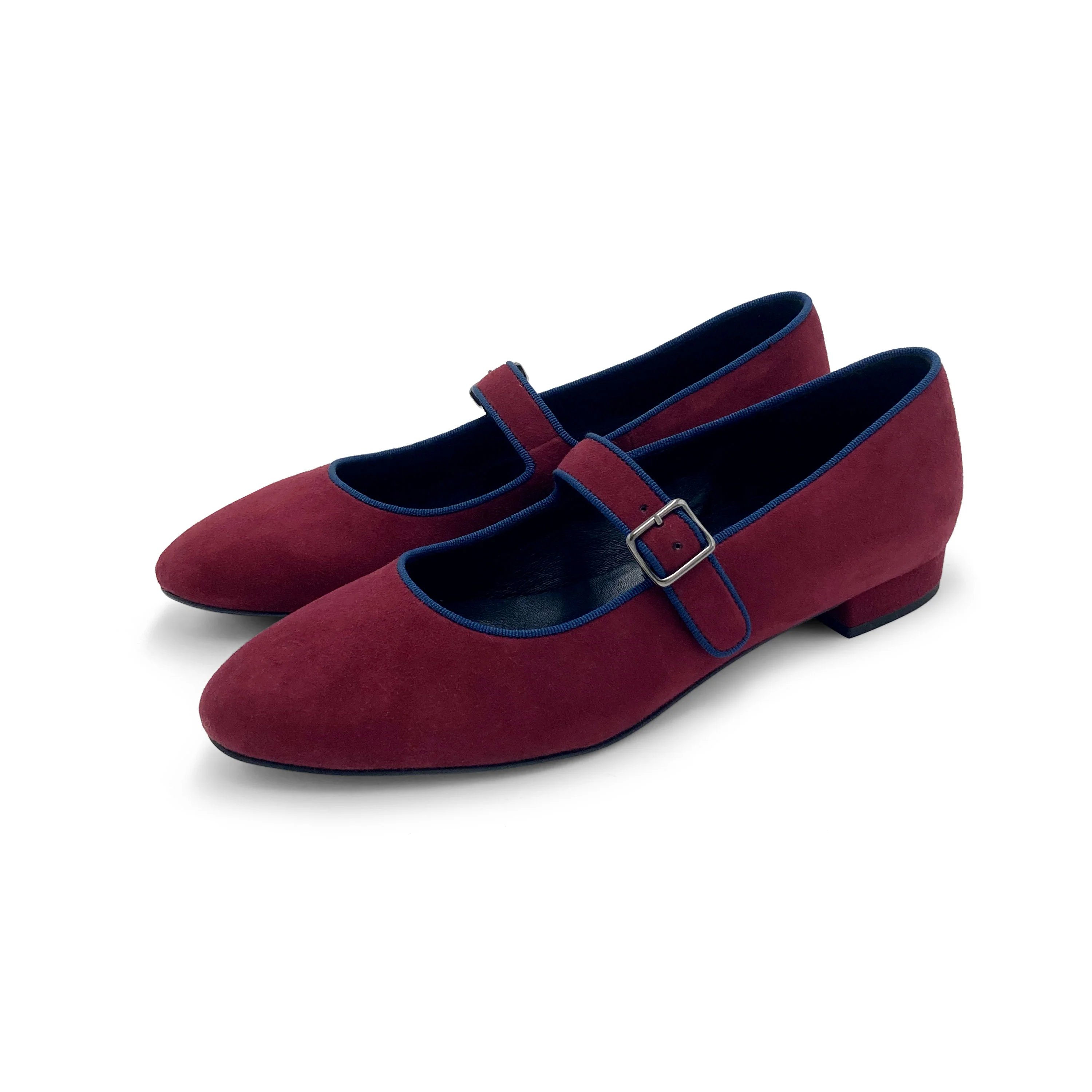 Mary jane ballet flats in burgundy suede with strap - Image 7