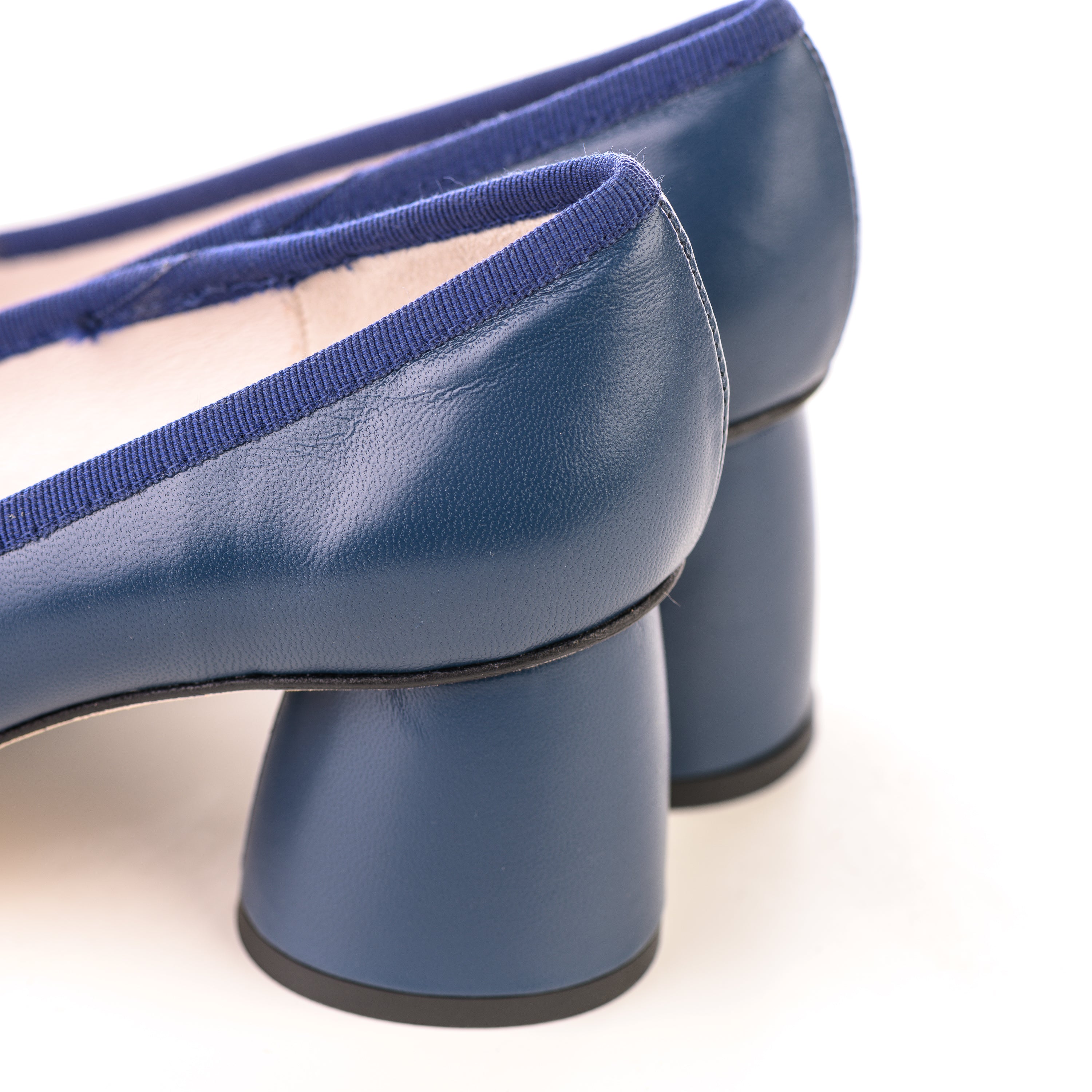 Navy blue leather pump ballet flats with high heel - Image 4