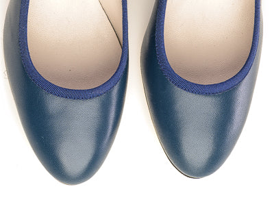 Navy blue leather pump ballet flats with high heel - Image 5