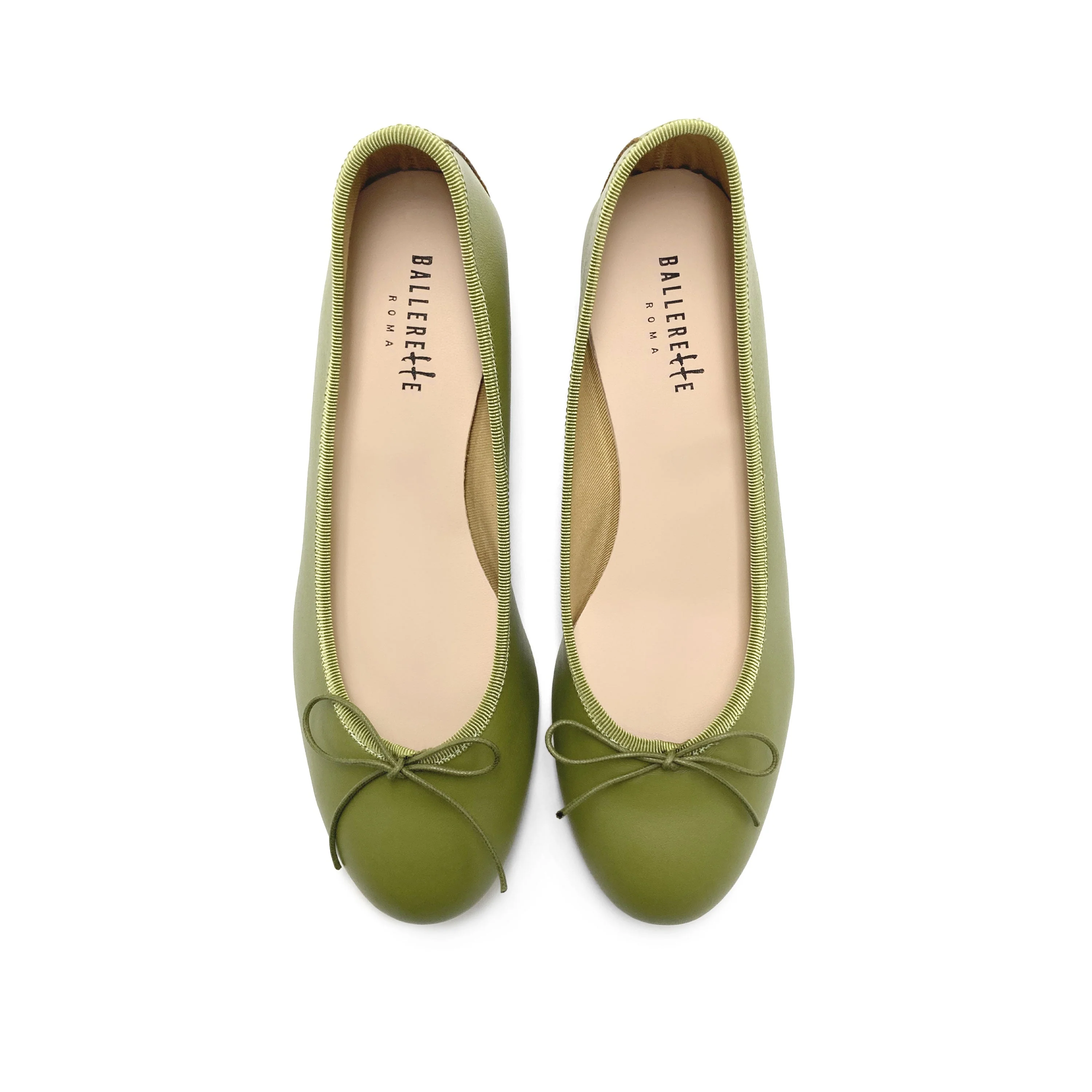 Olive green leather ballet flats with heel - Image 2