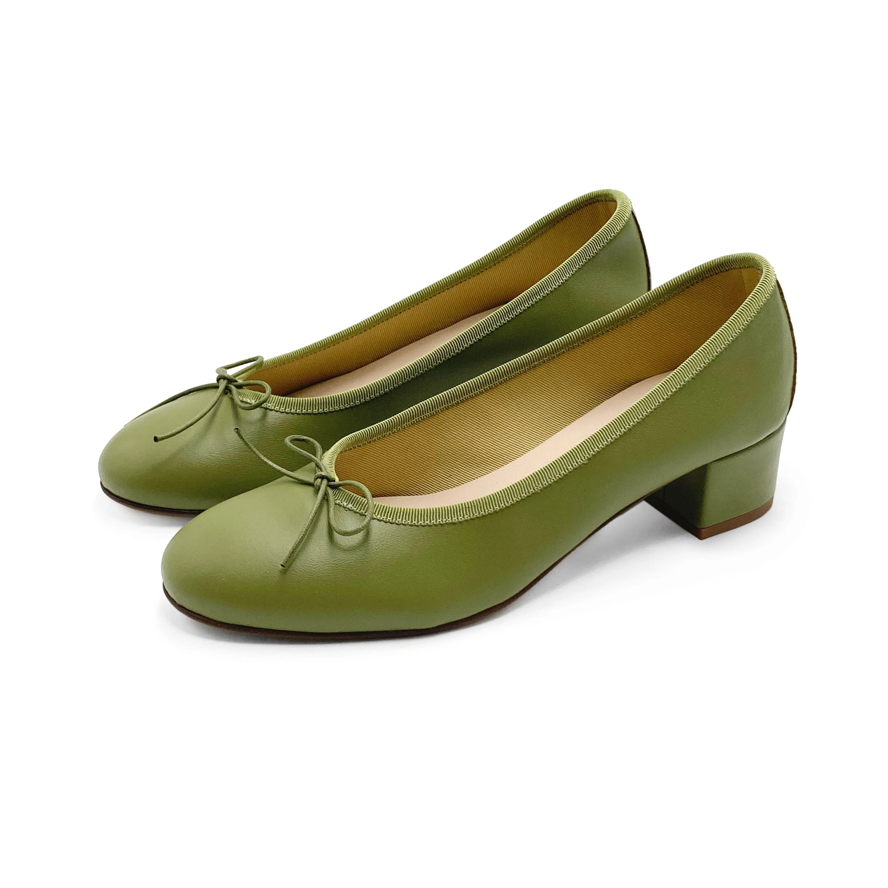 Olive green leather ballet flats with heel - Image 4