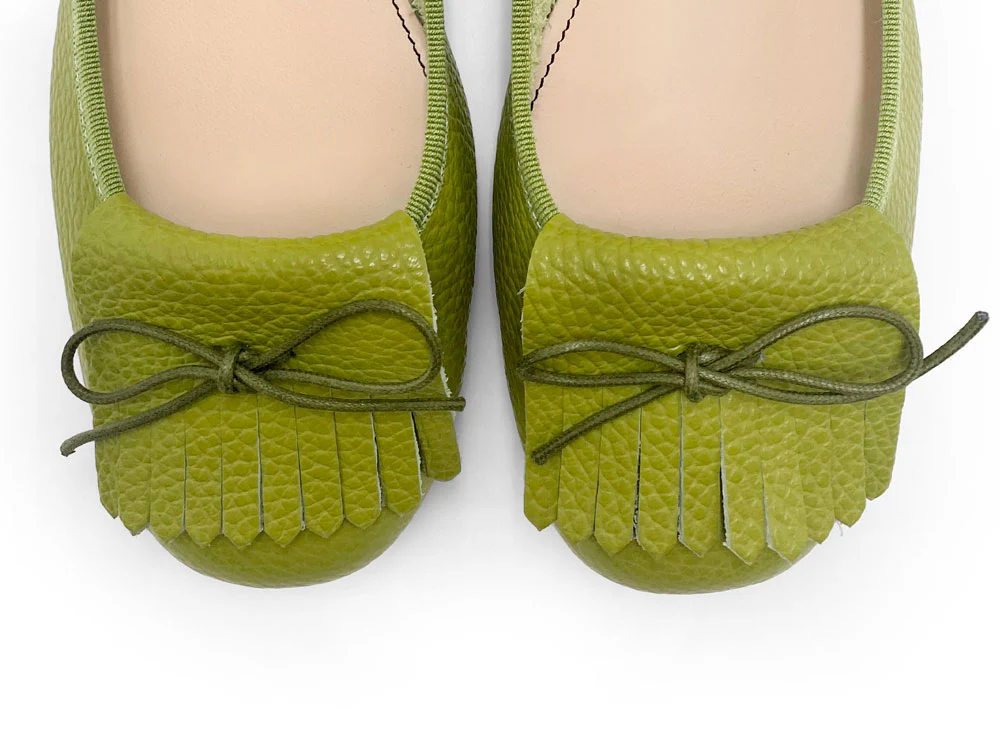 Olive Green Leather Moccasins with Fringes - Image 5