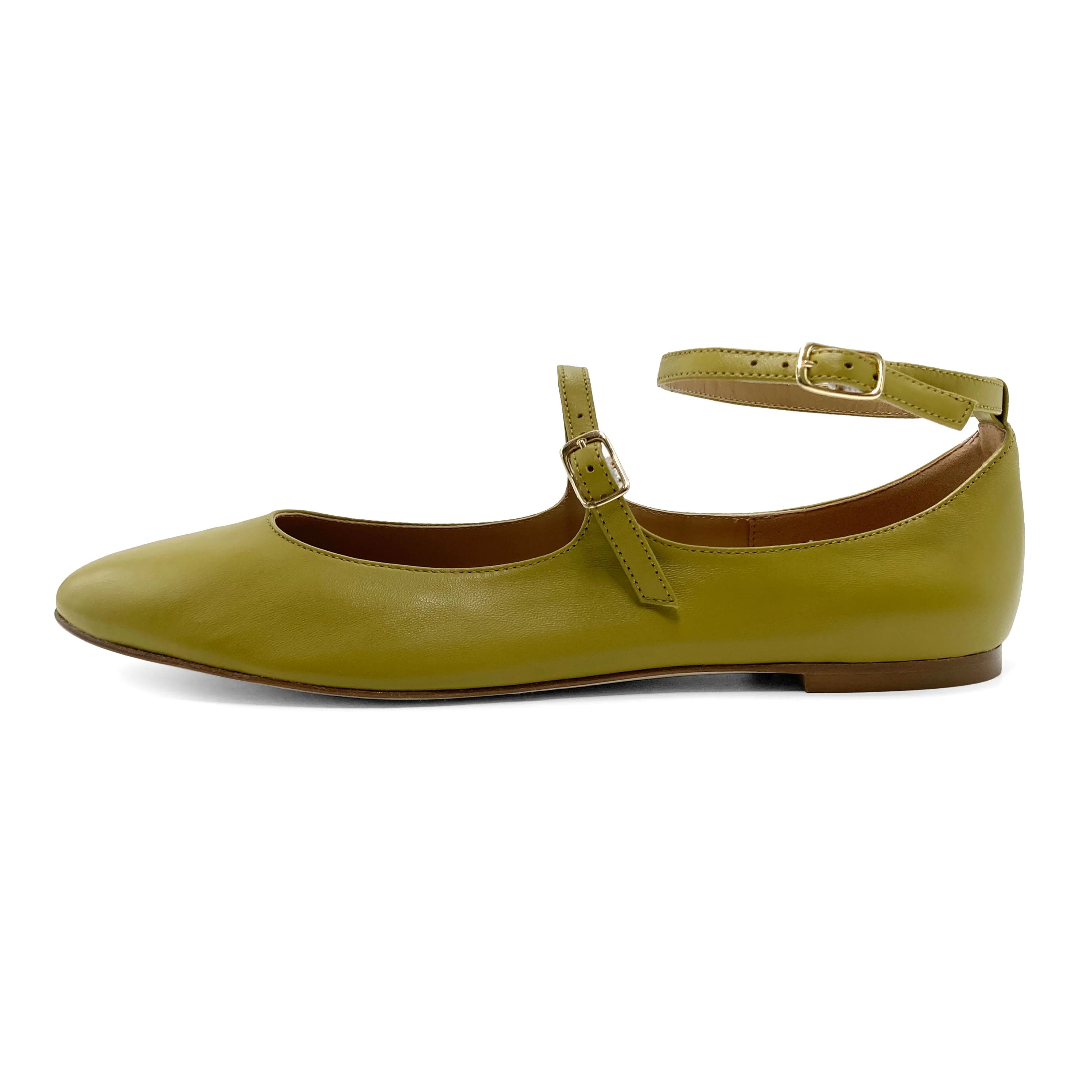 Olive green Mary Jane ballet flats with straps - Image 3