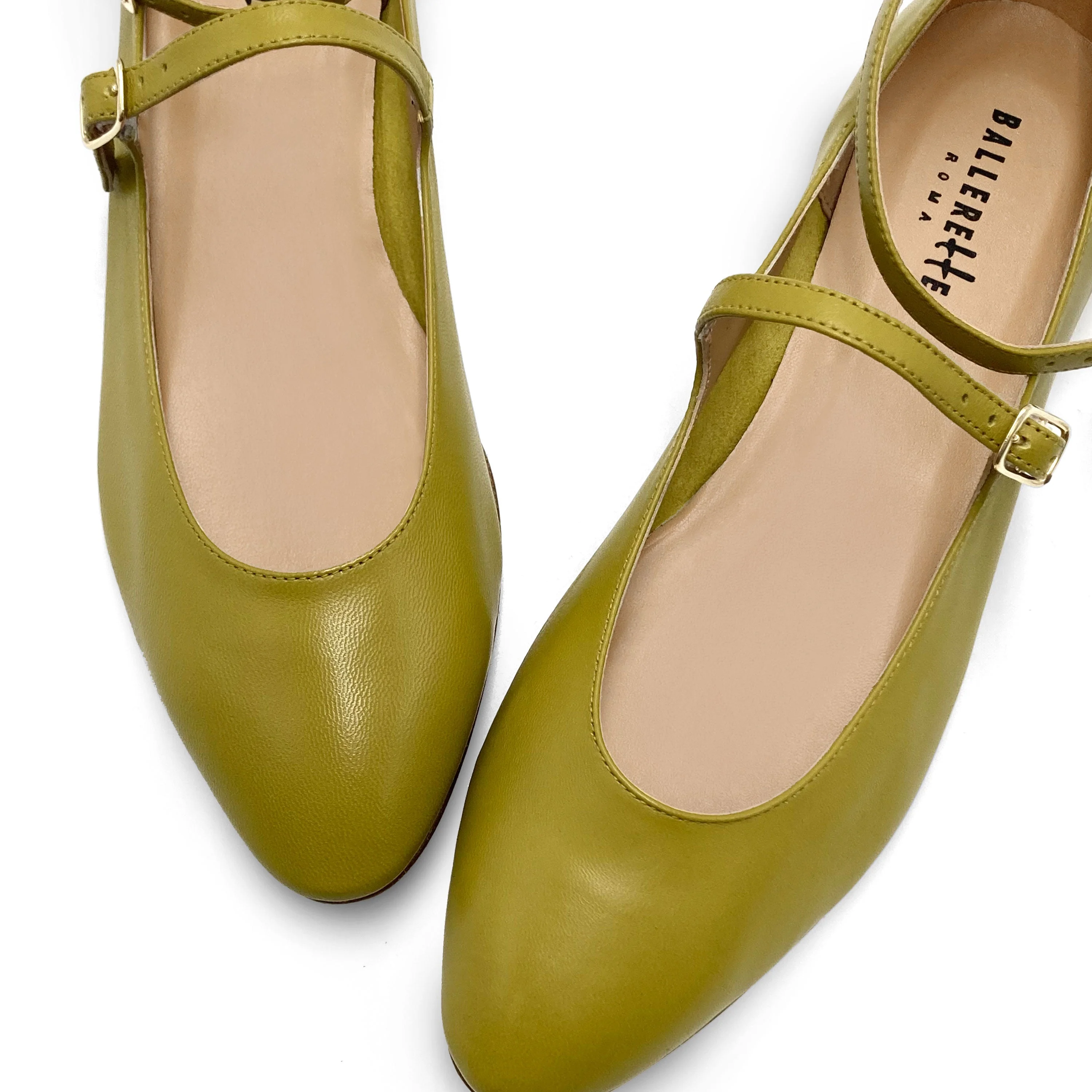 Olive green Mary Jane ballet flats with straps - Image 4