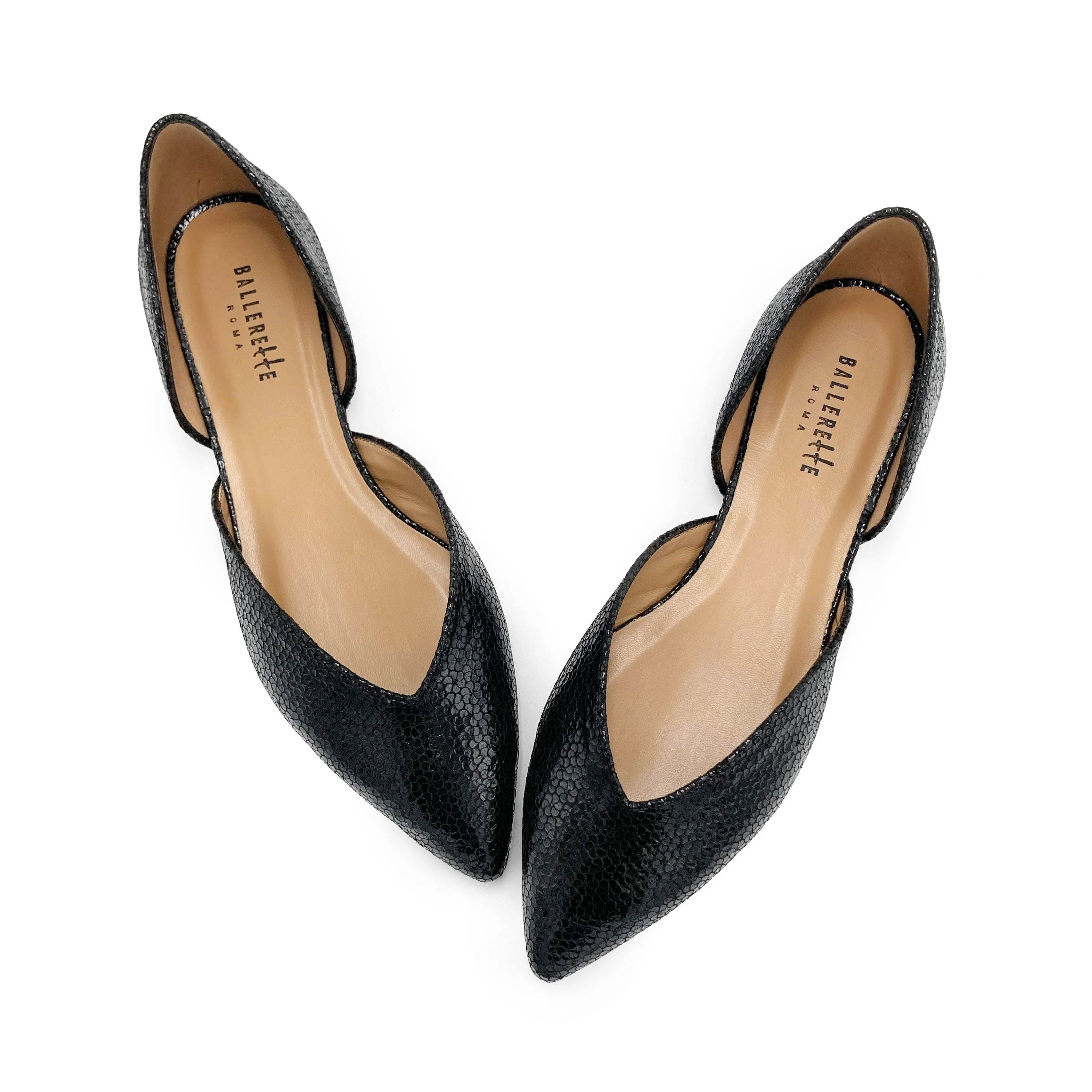 Open black laminated ballet flats - Image 2