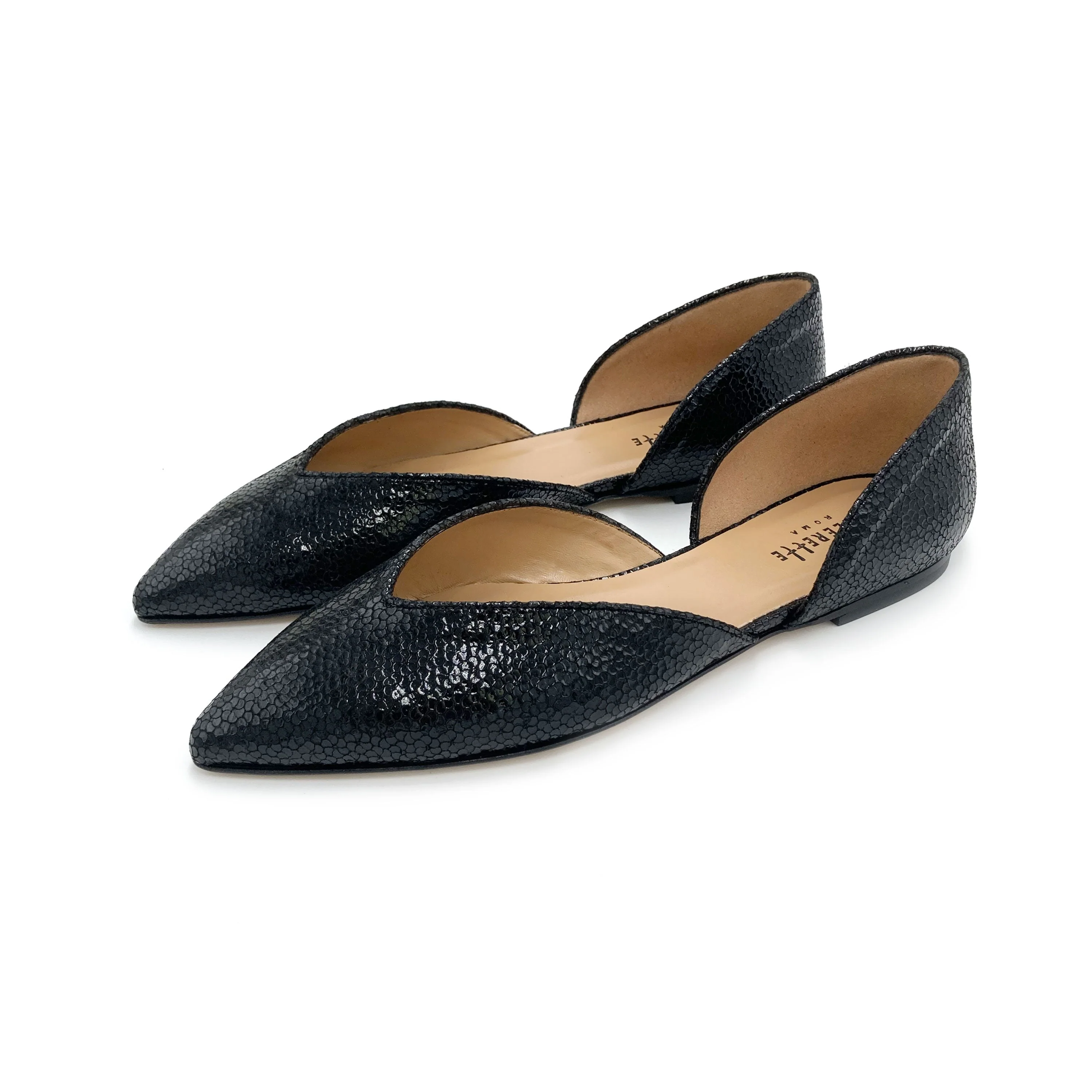 Open black laminated ballet flats - Image 5