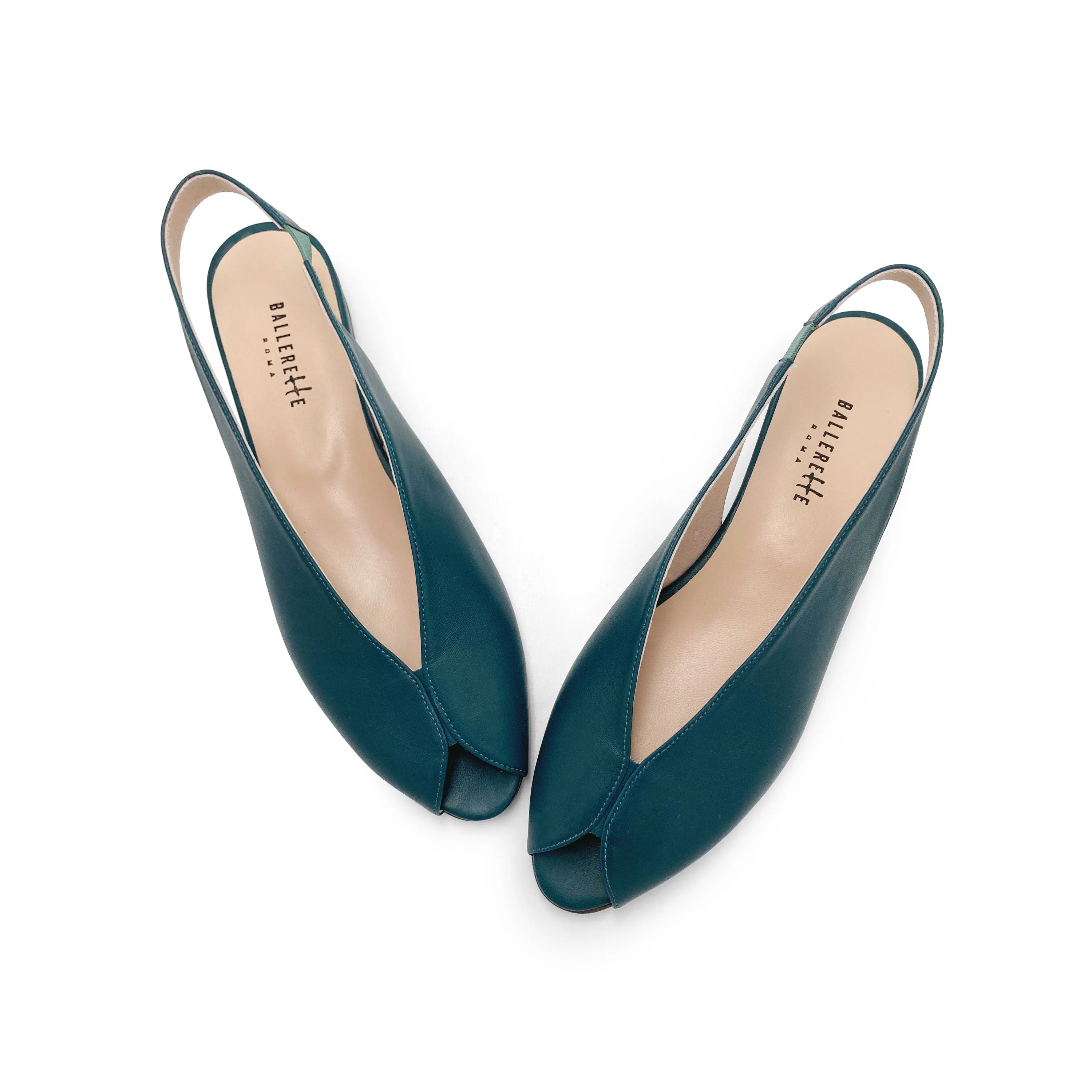 Petrol blue leather open-toe slingbacks - Image 2