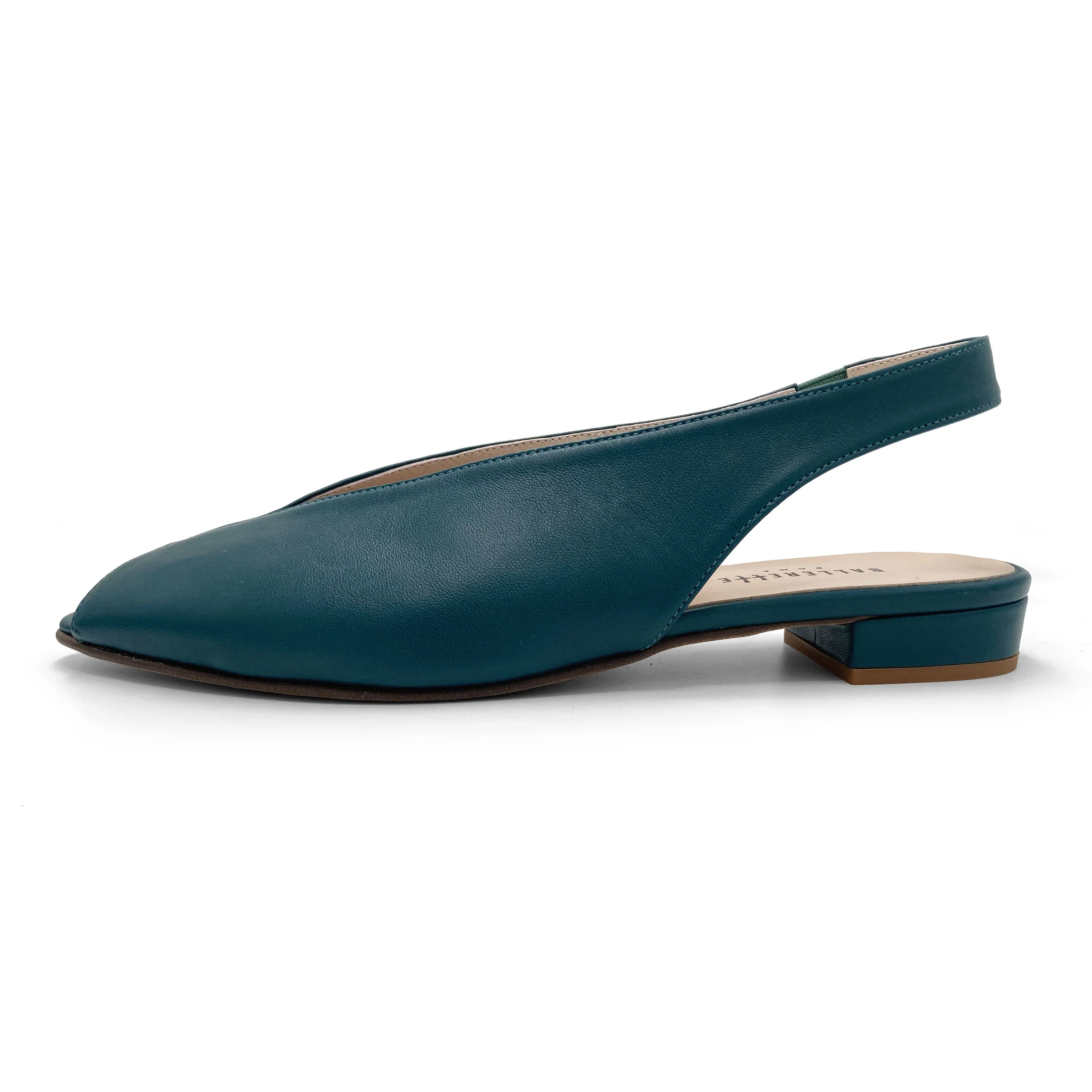 Petrol blue leather open-toe slingbacks - Image 3