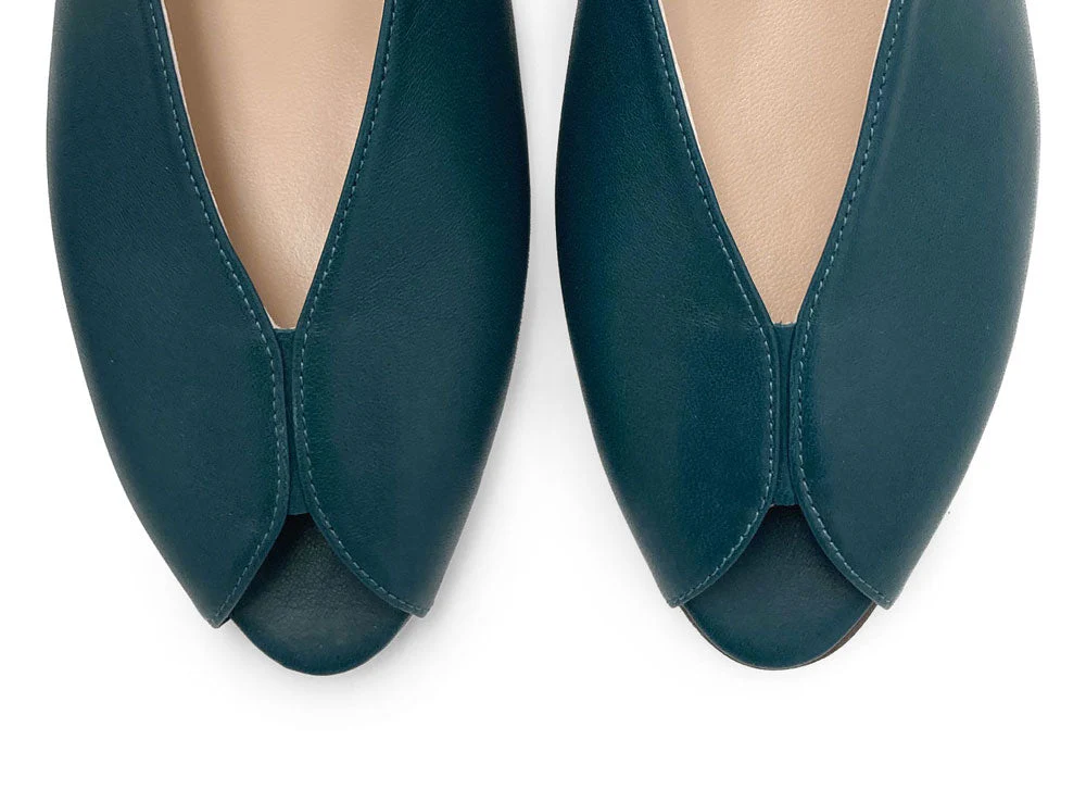Petrol blue leather open-toe slingbacks - Image 6