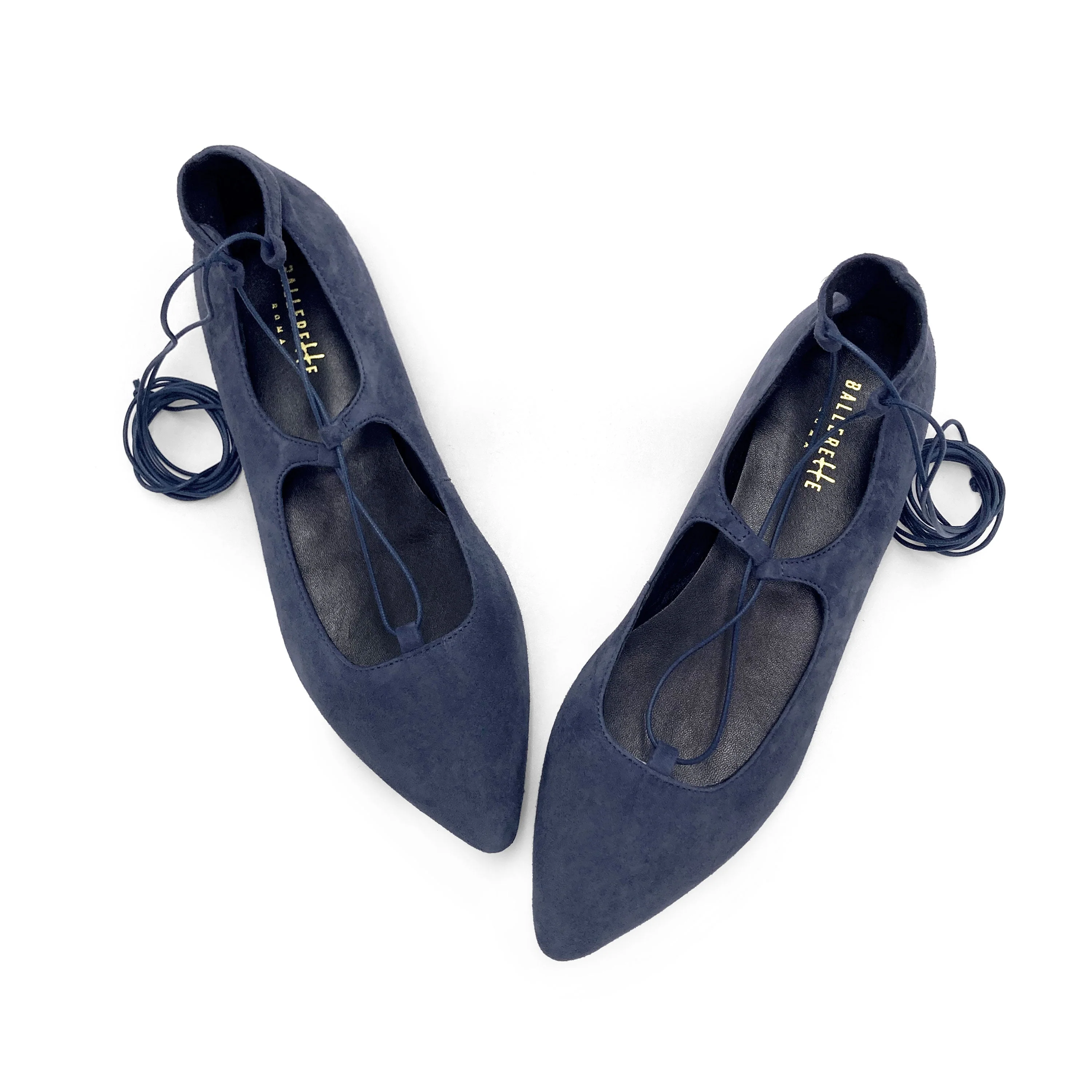 Petrol blue suede ballet flats with straps - Image 2