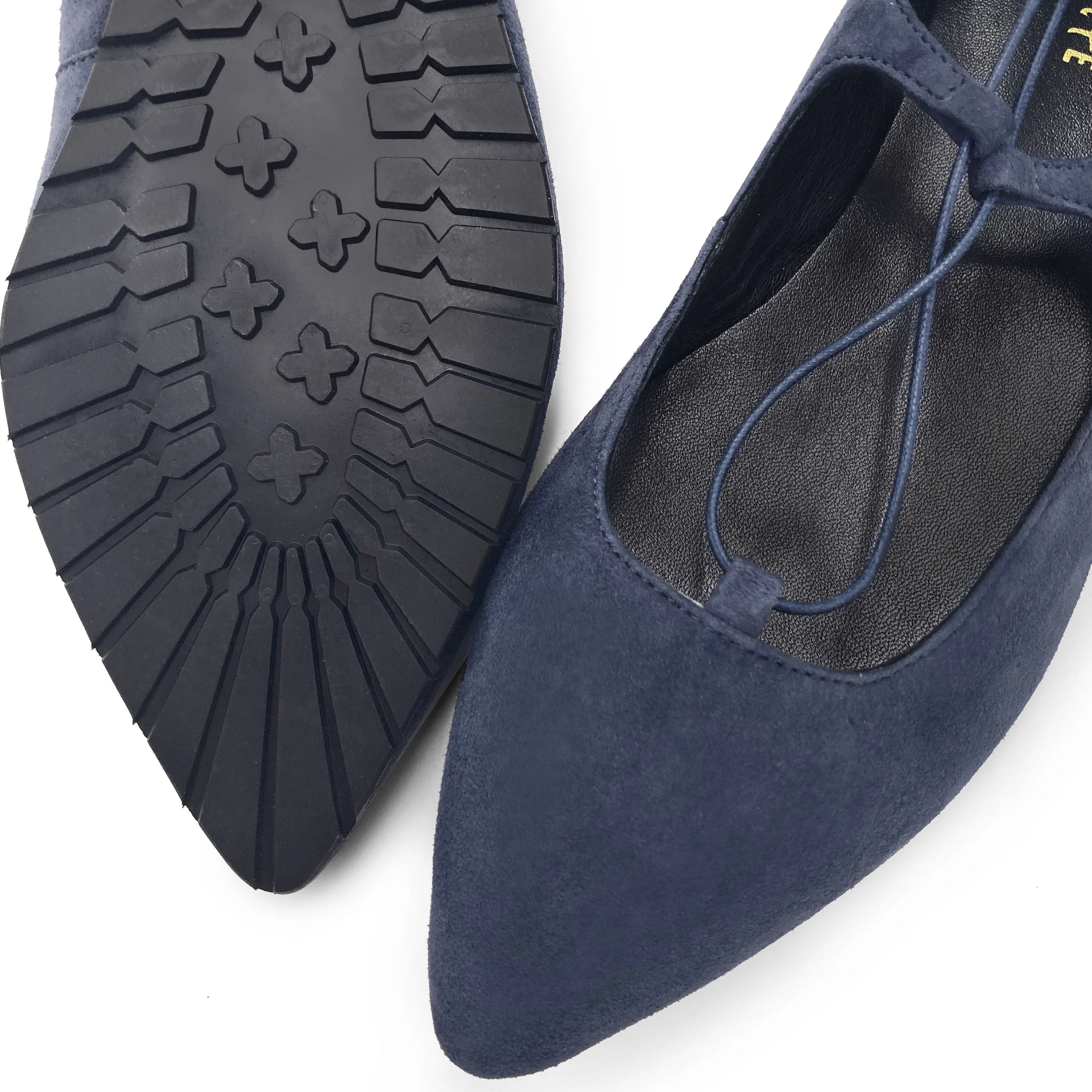 Petrol blue suede ballet flats with straps - Image 3