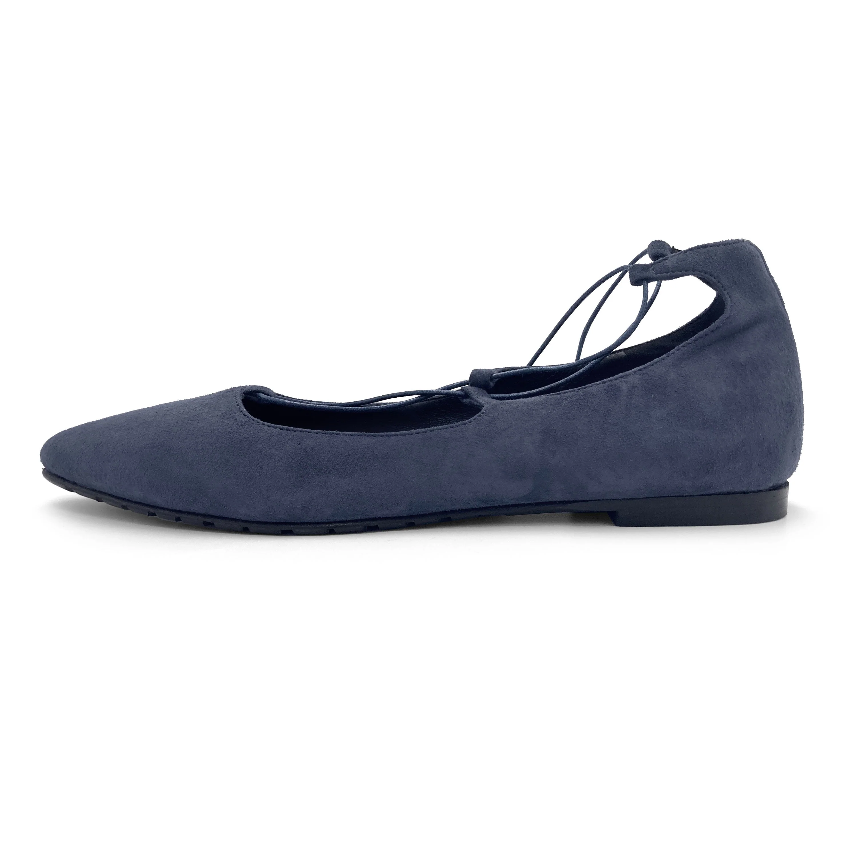 Petrol blue suede ballet flats with straps - Image 4