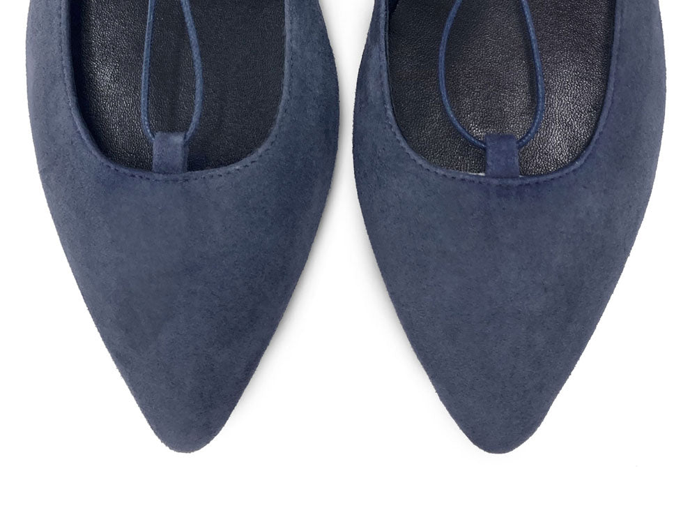 Petrol blue suede ballet flats with straps - Image 5