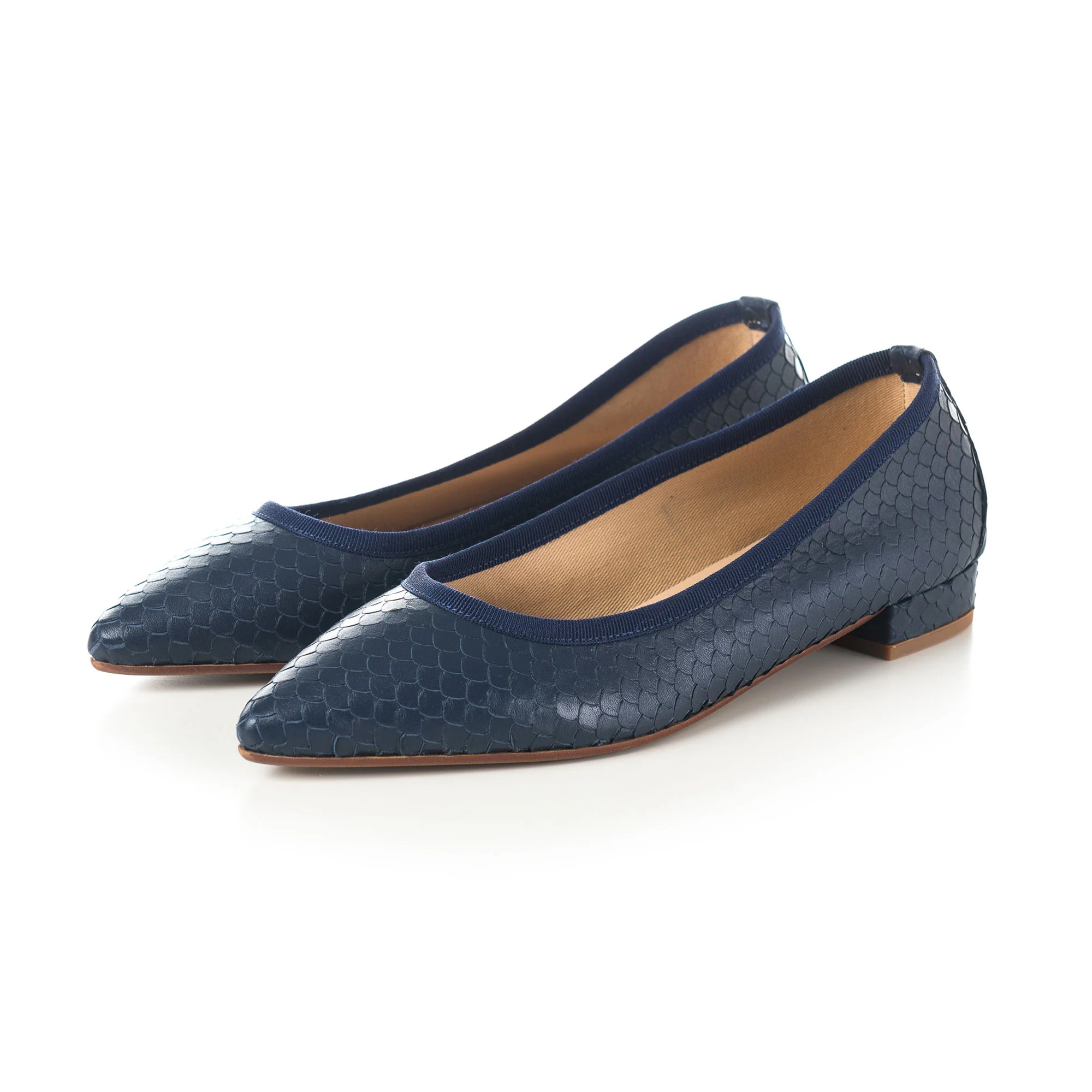 Pointed toe ballet flats blue cobra effect leather - Image 2