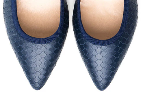 Pointed toe ballet flats blue cobra effect leather - Image 5