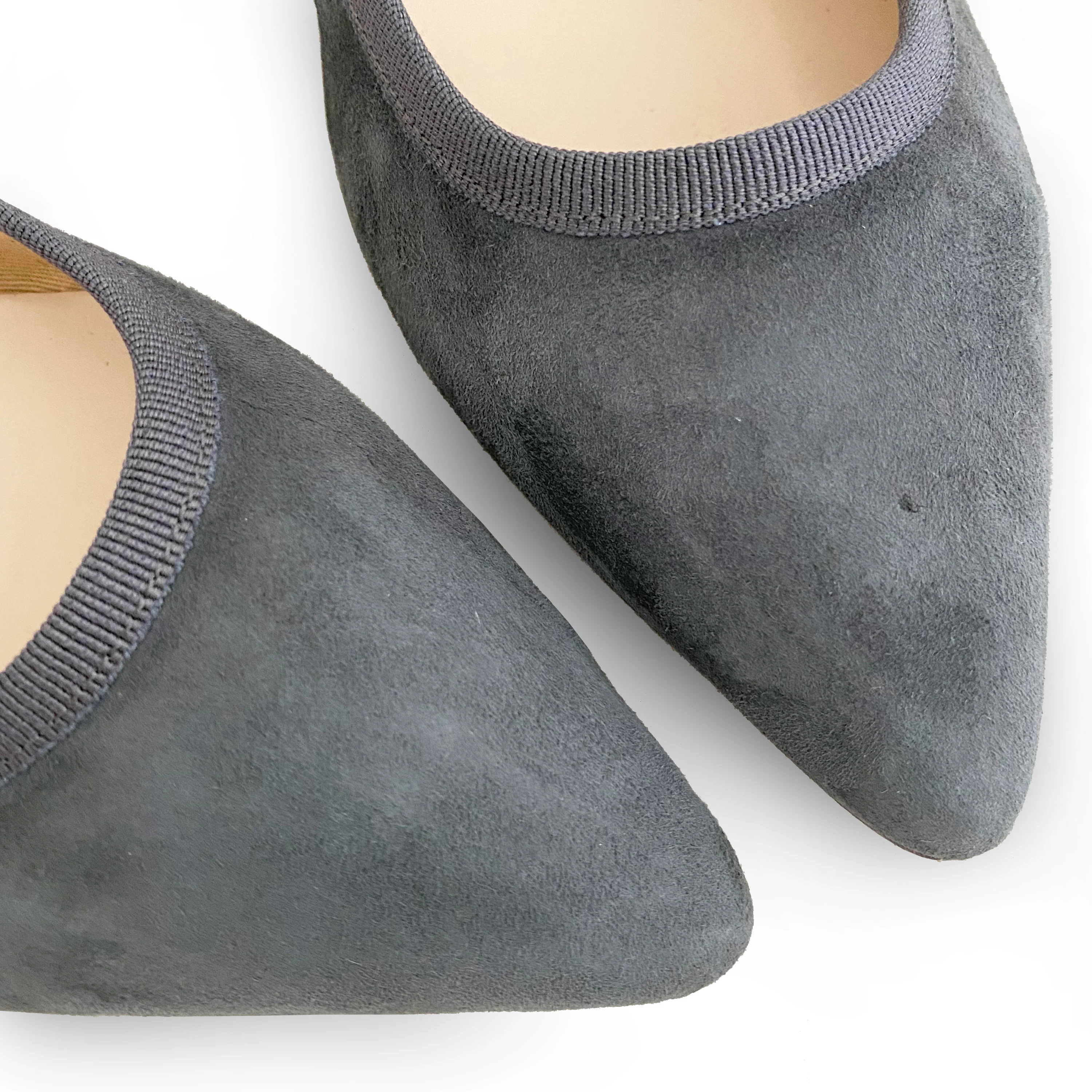 Pointed toe dark gray suede ballet flats - Image 3