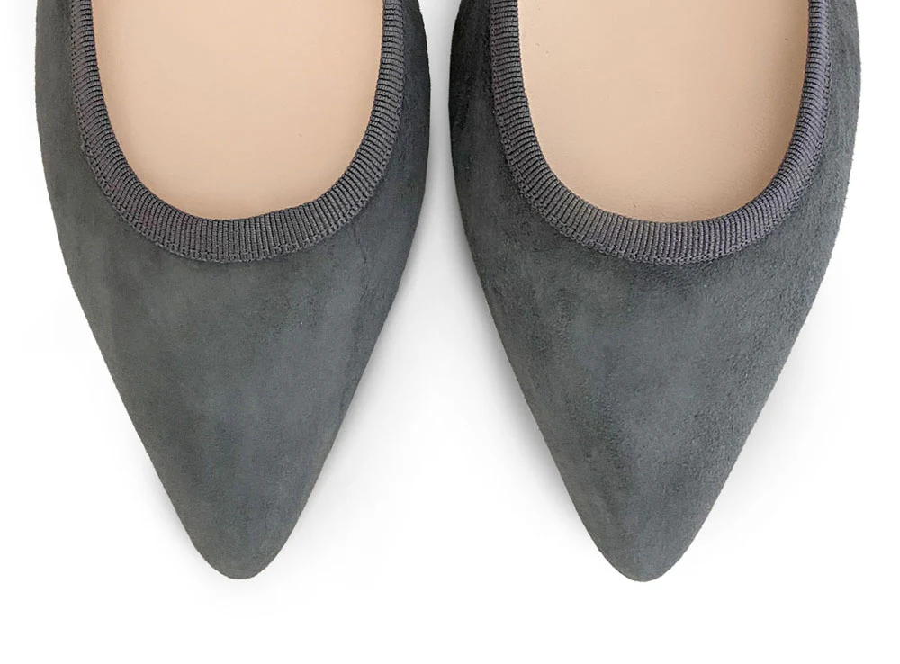 Pointed toe dark gray suede ballet flats - Image 5