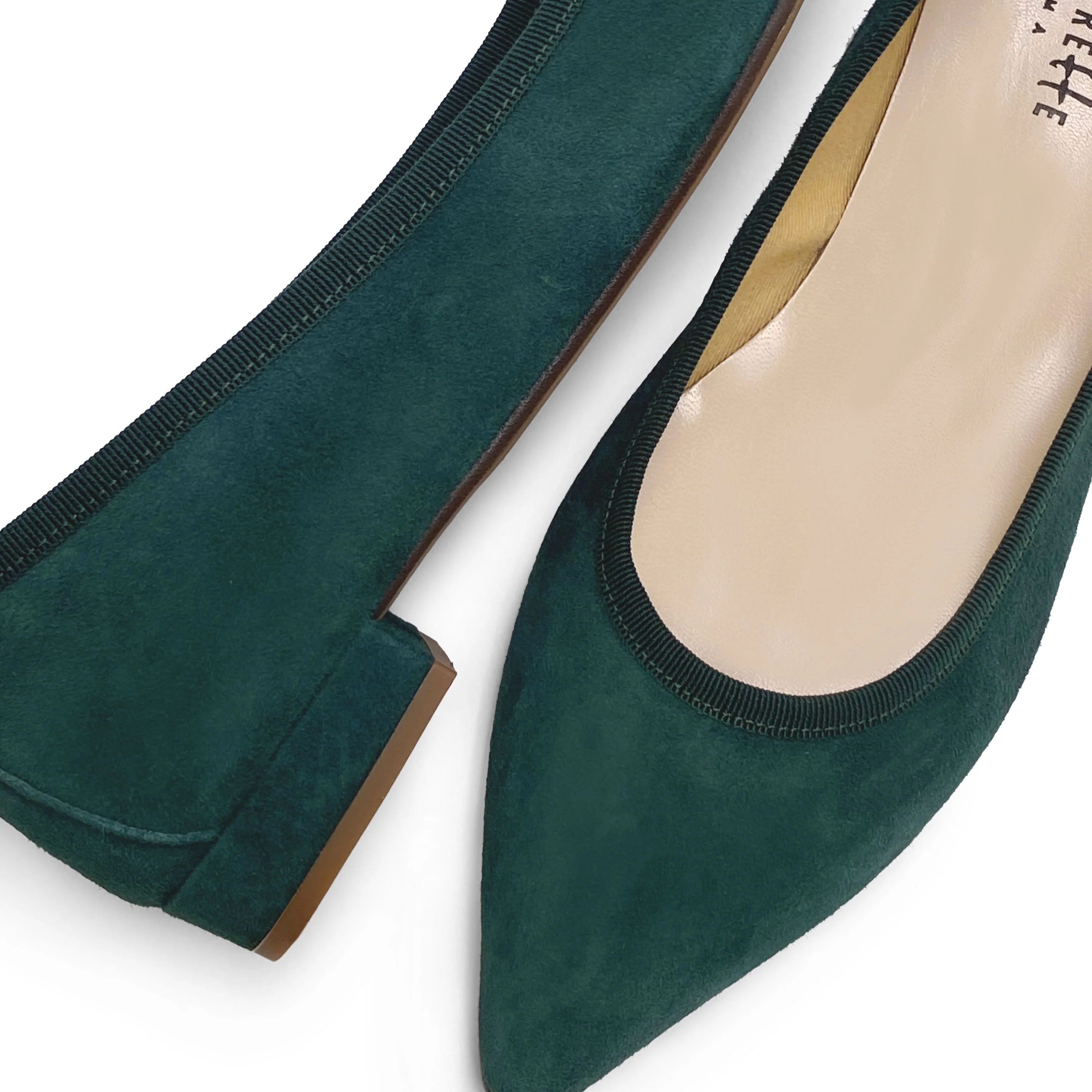Pointed toe forest green suede ballet flats - Image 3