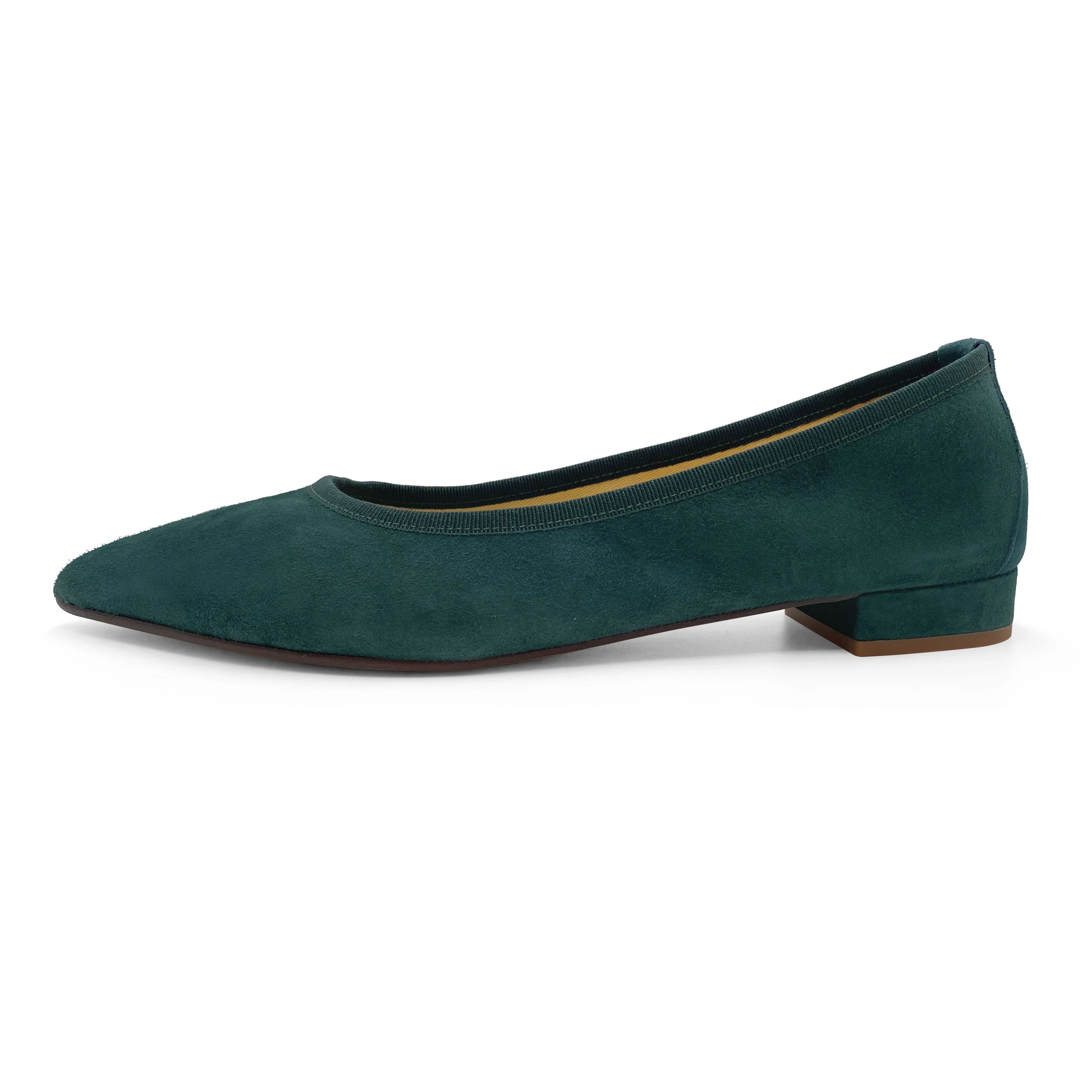 Pointed toe forest green suede ballet flats - Image 4