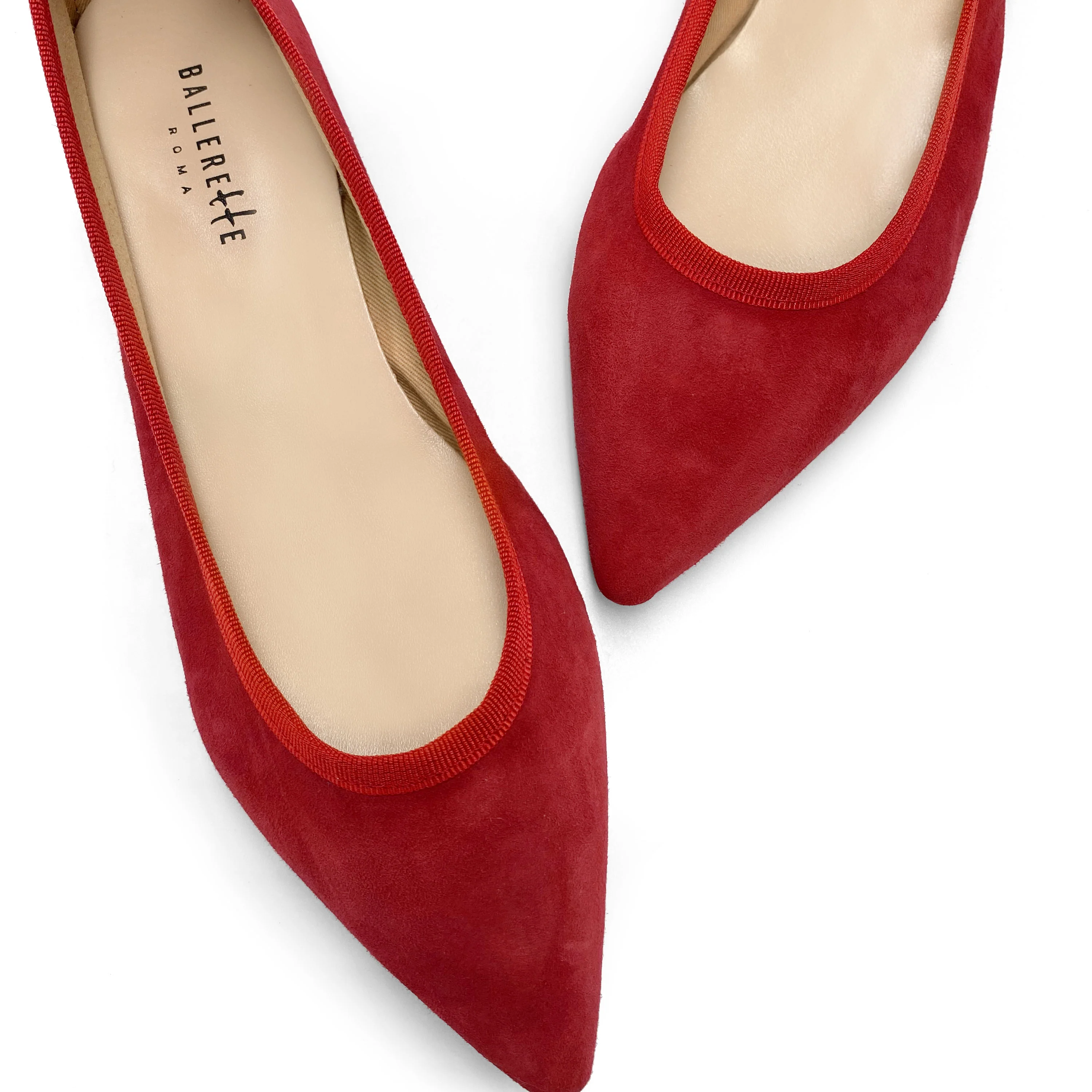 Pointed toe red suede ballet flats - Image 3