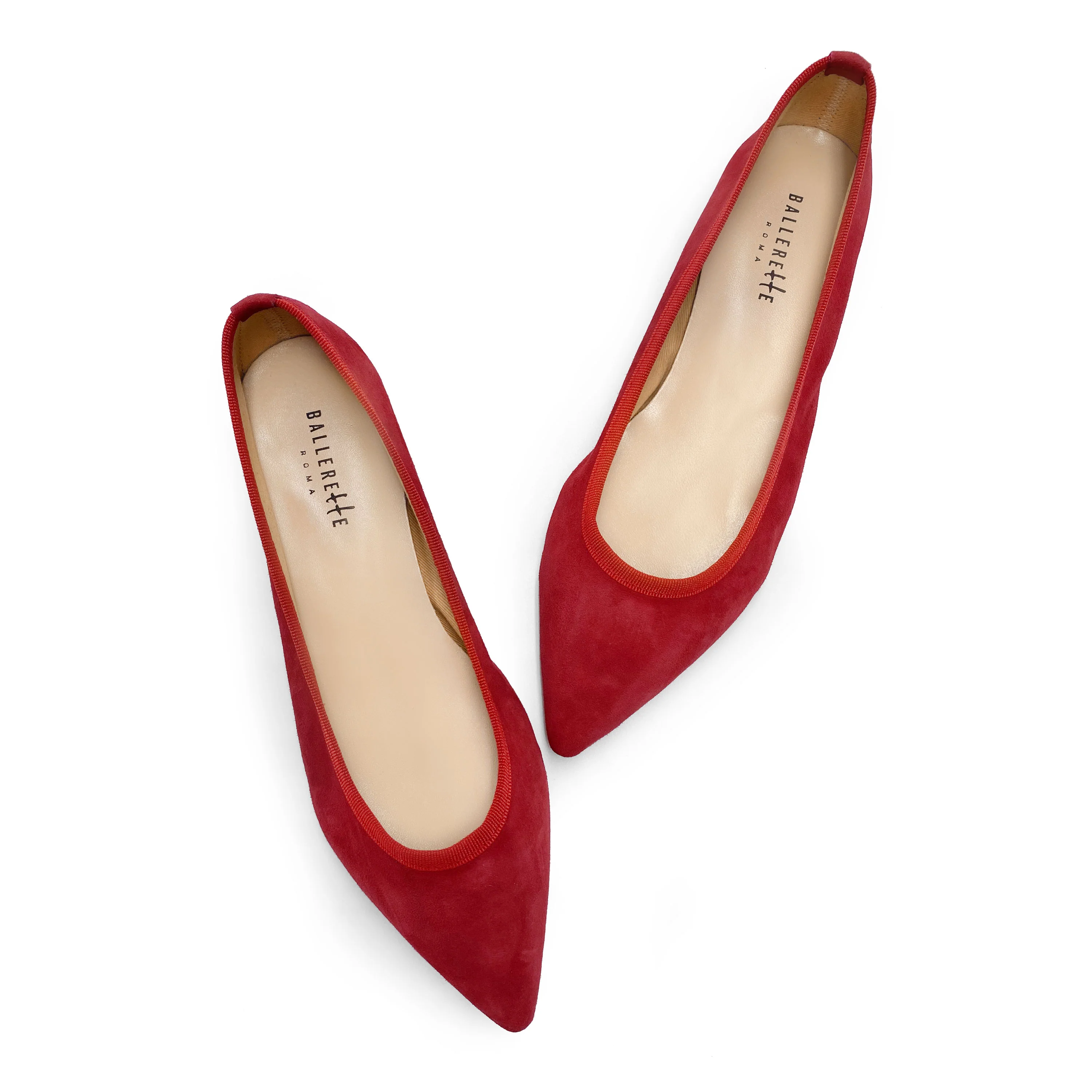 Pointed toe red suede ballet flats - Image 4