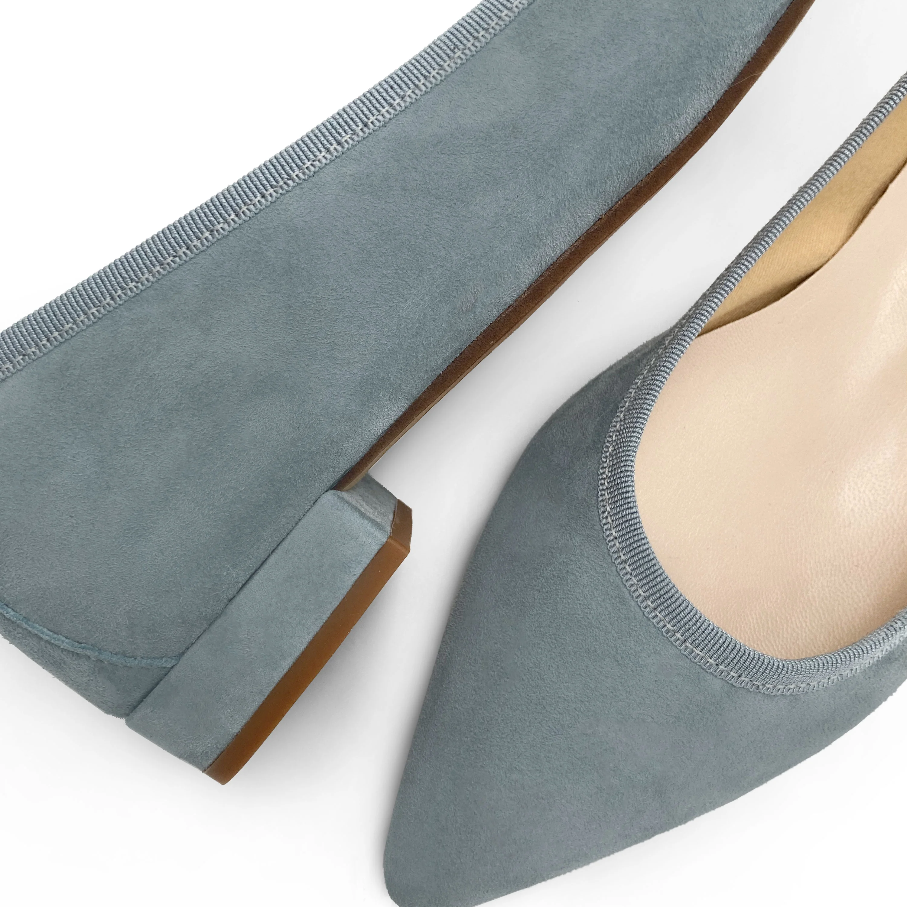 Powder Blue Suede Pointed toe Ballet Flats - Image 3