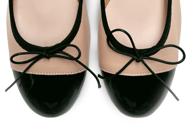 Powder pink leather ballet flats with high heel and patent toe - Image 5
