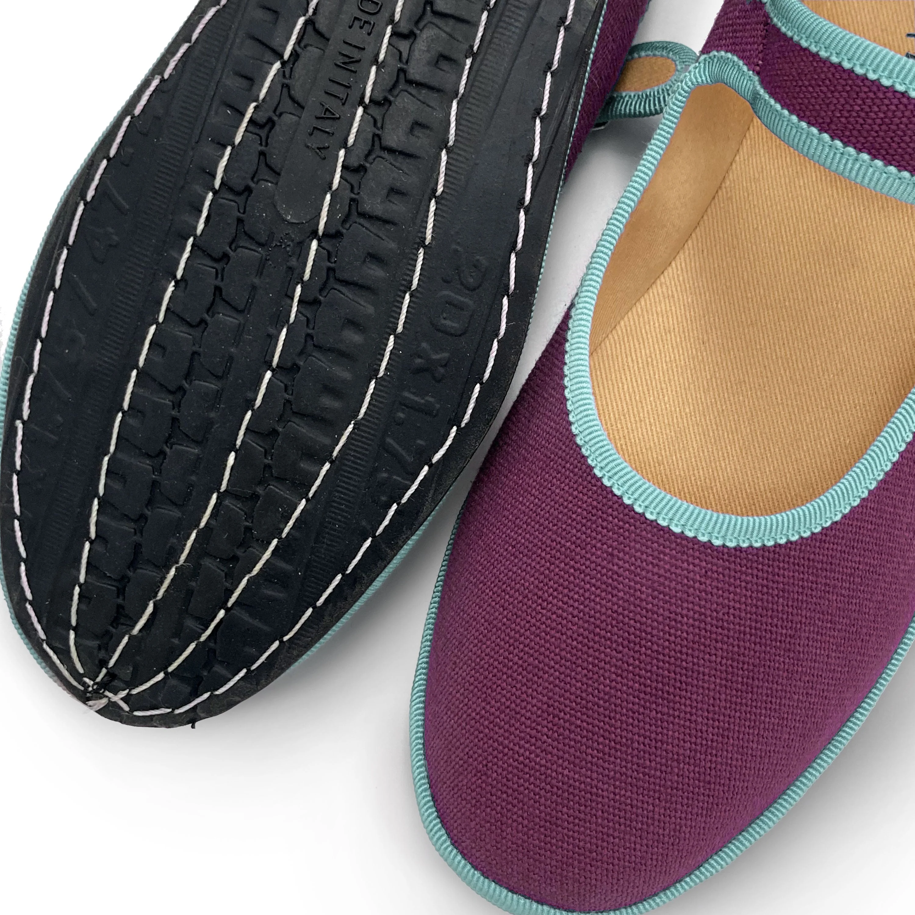 Purple cotton Mary Jane friulane with light blue details - Image 3