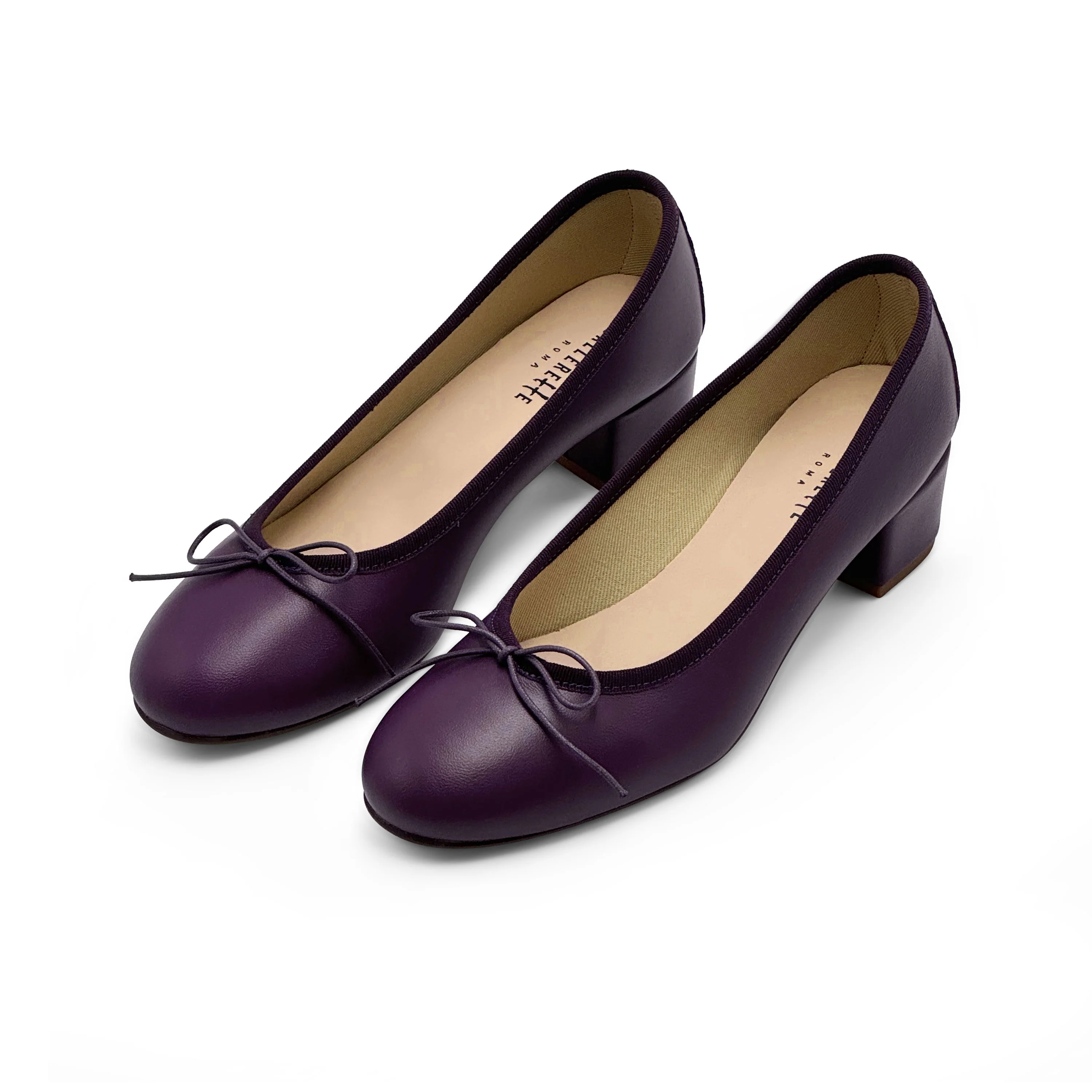 Purple leather ballet flats with heel - Image 2