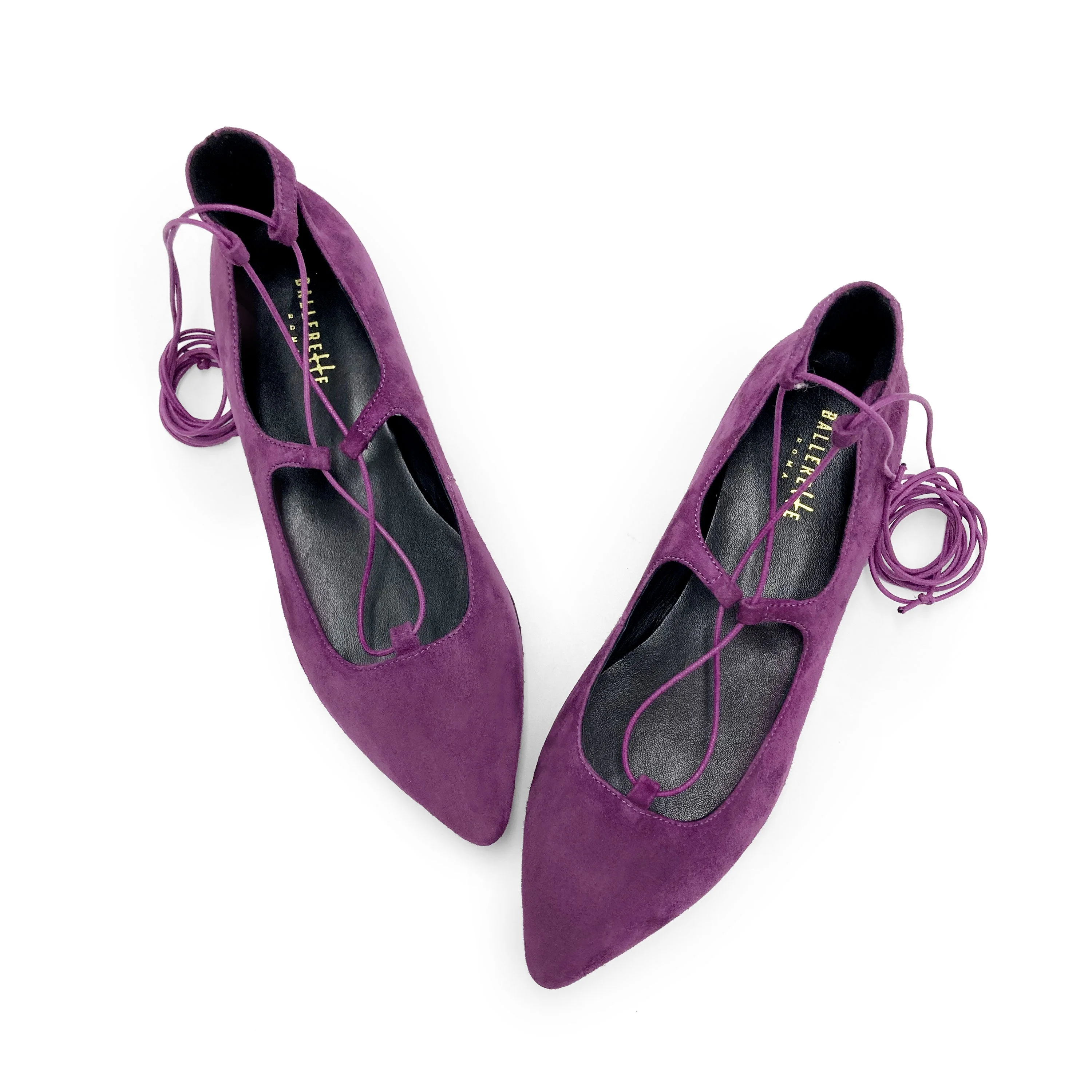 Purple suede ballet flats with straps - Image 2
