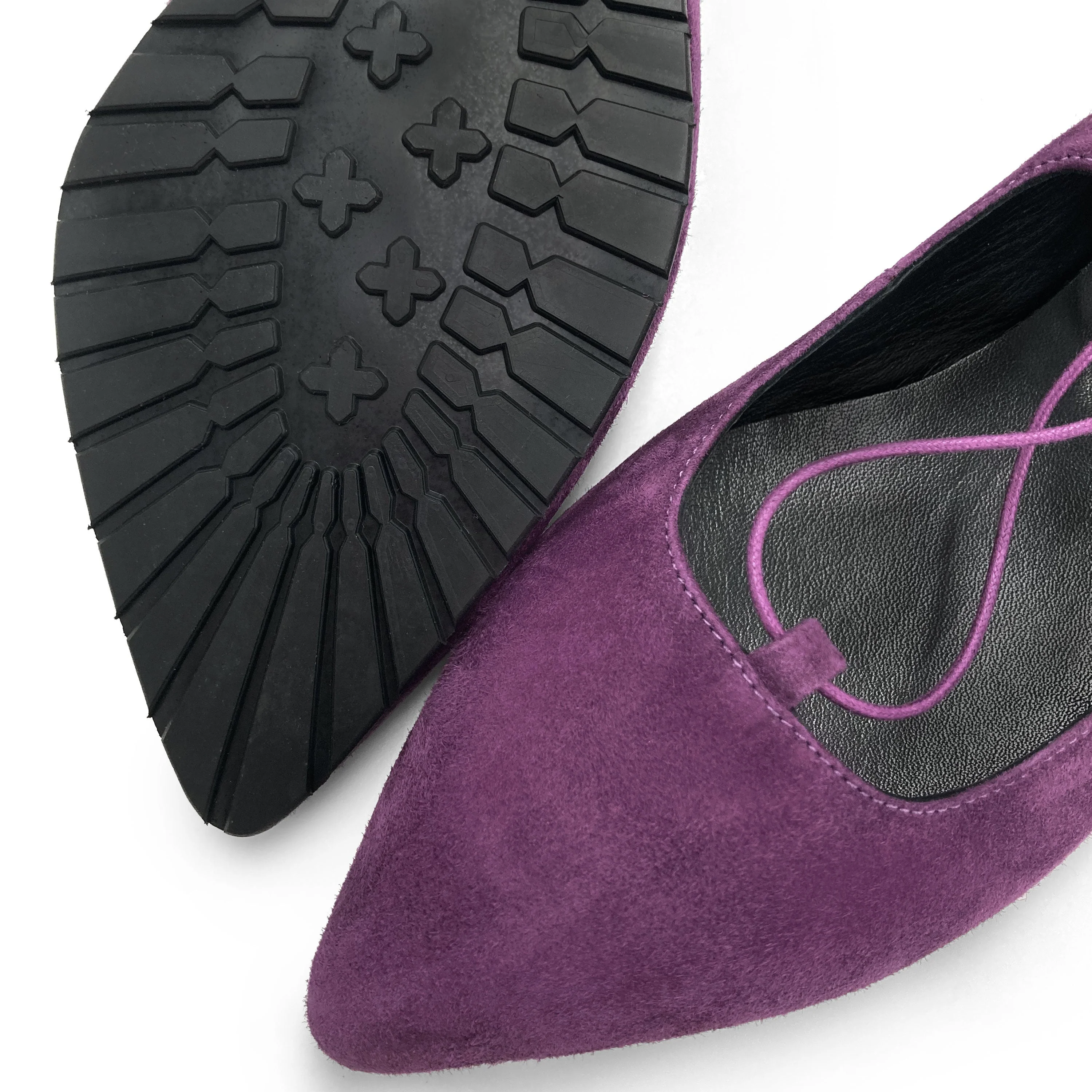 Purple suede ballet flats with straps - Image 3