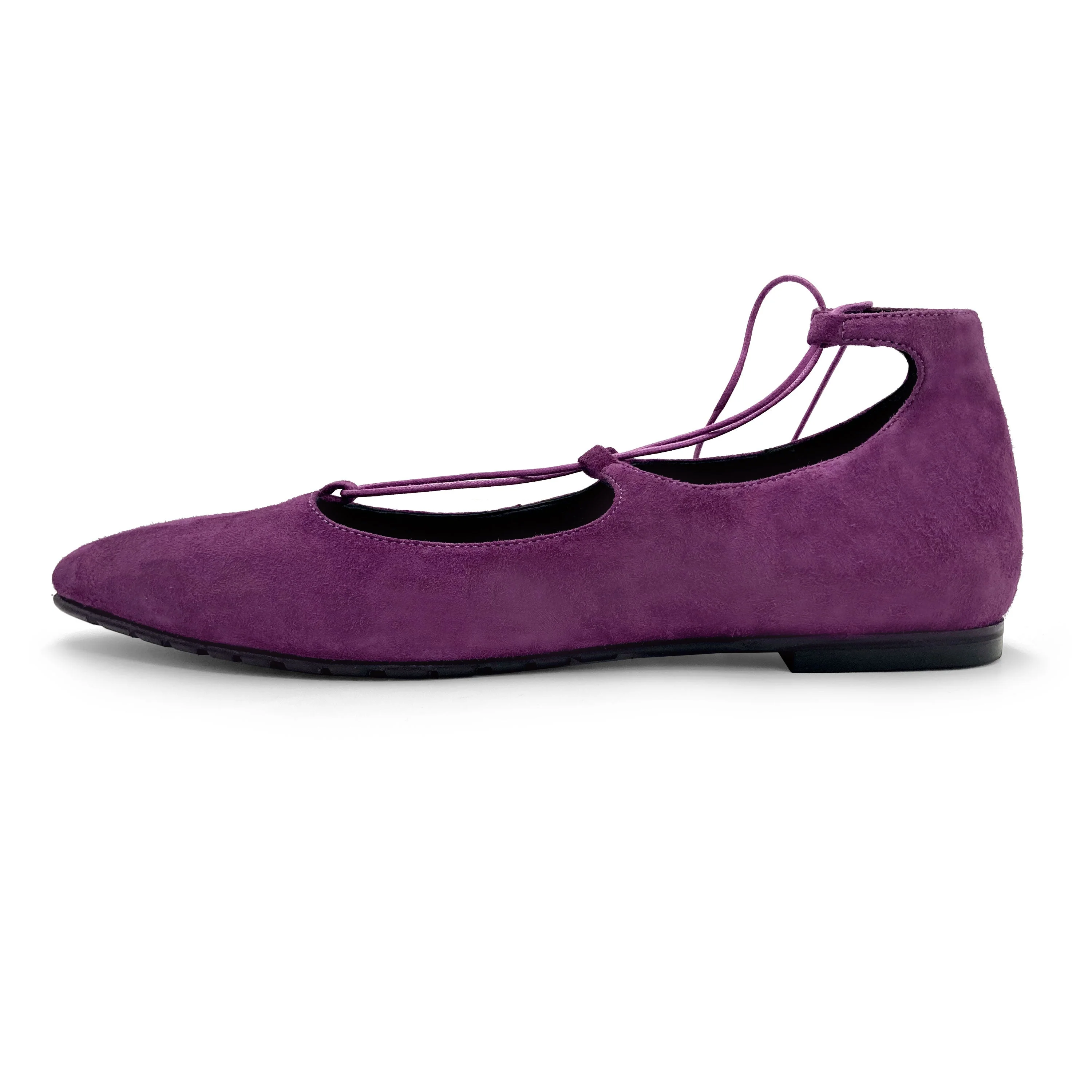 Purple suede ballet flats with straps - Image 4