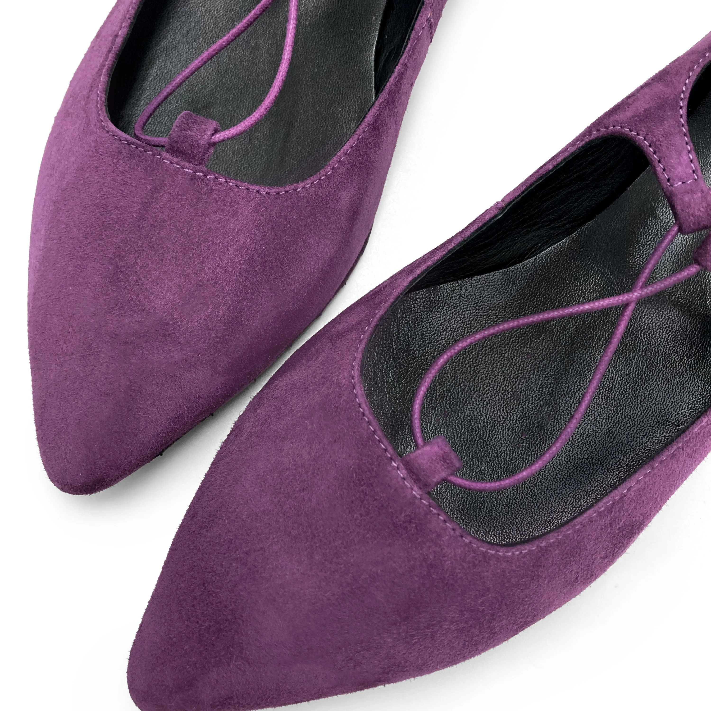 Purple suede ballet flats with straps - Image 5