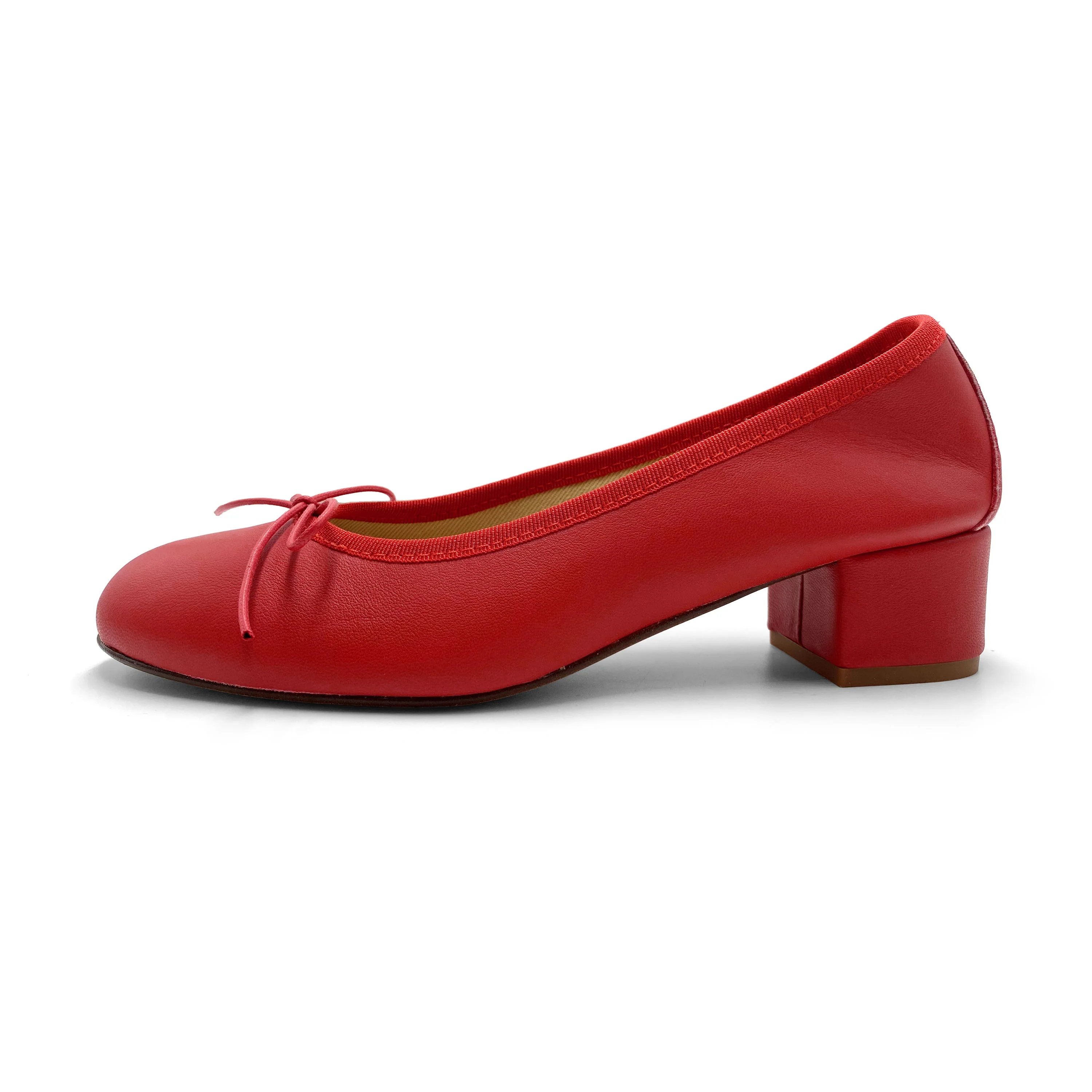 Red leather ballet flats with heel - Image 5