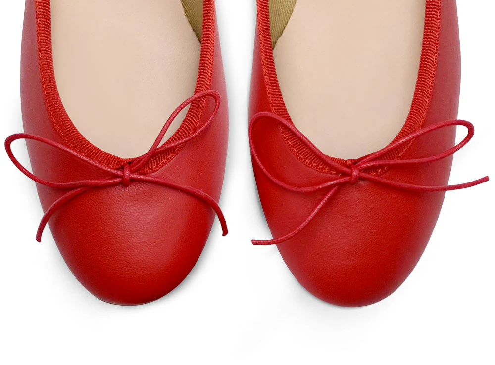 Red leather ballet flats with heel - Image 6