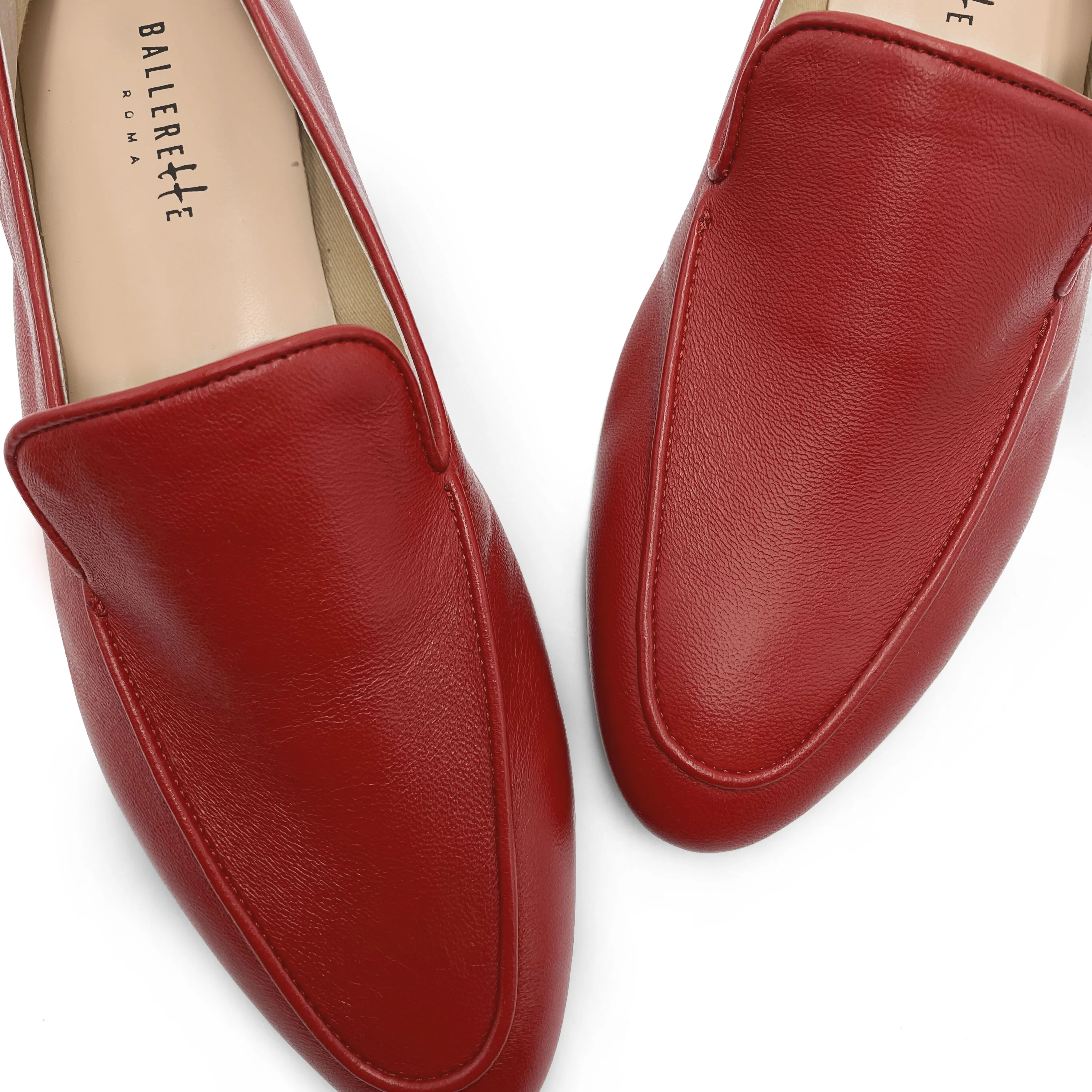 Red leather women's moccasins - Image 3