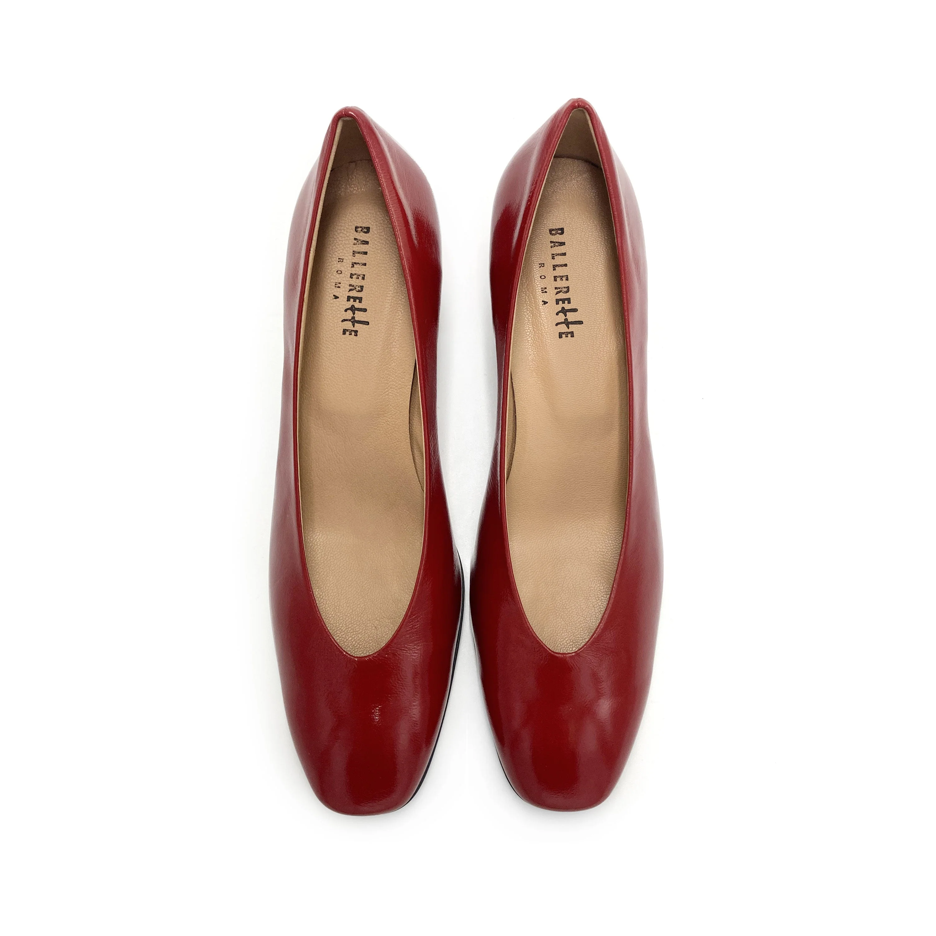 Red patent leather ballet flats with square toe and comfortable high heel - Image 2