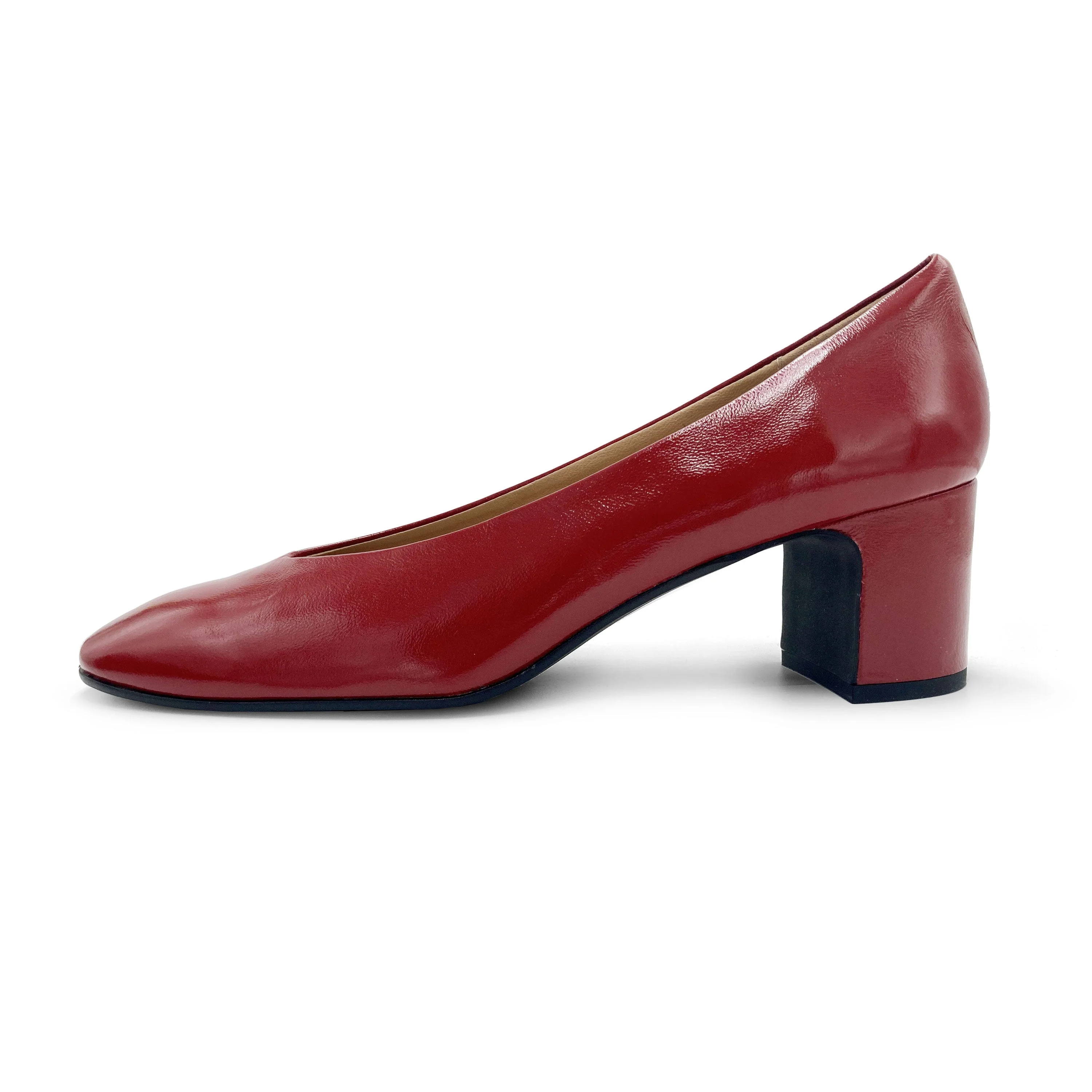 Red patent leather ballet flats with square toe and comfortable high heel - Image 4