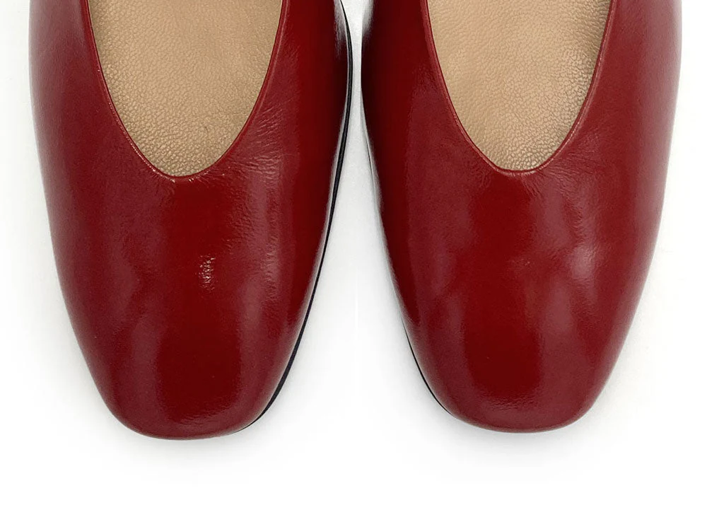 Red patent leather ballet flats with square toe and comfortable high heel - Image 6