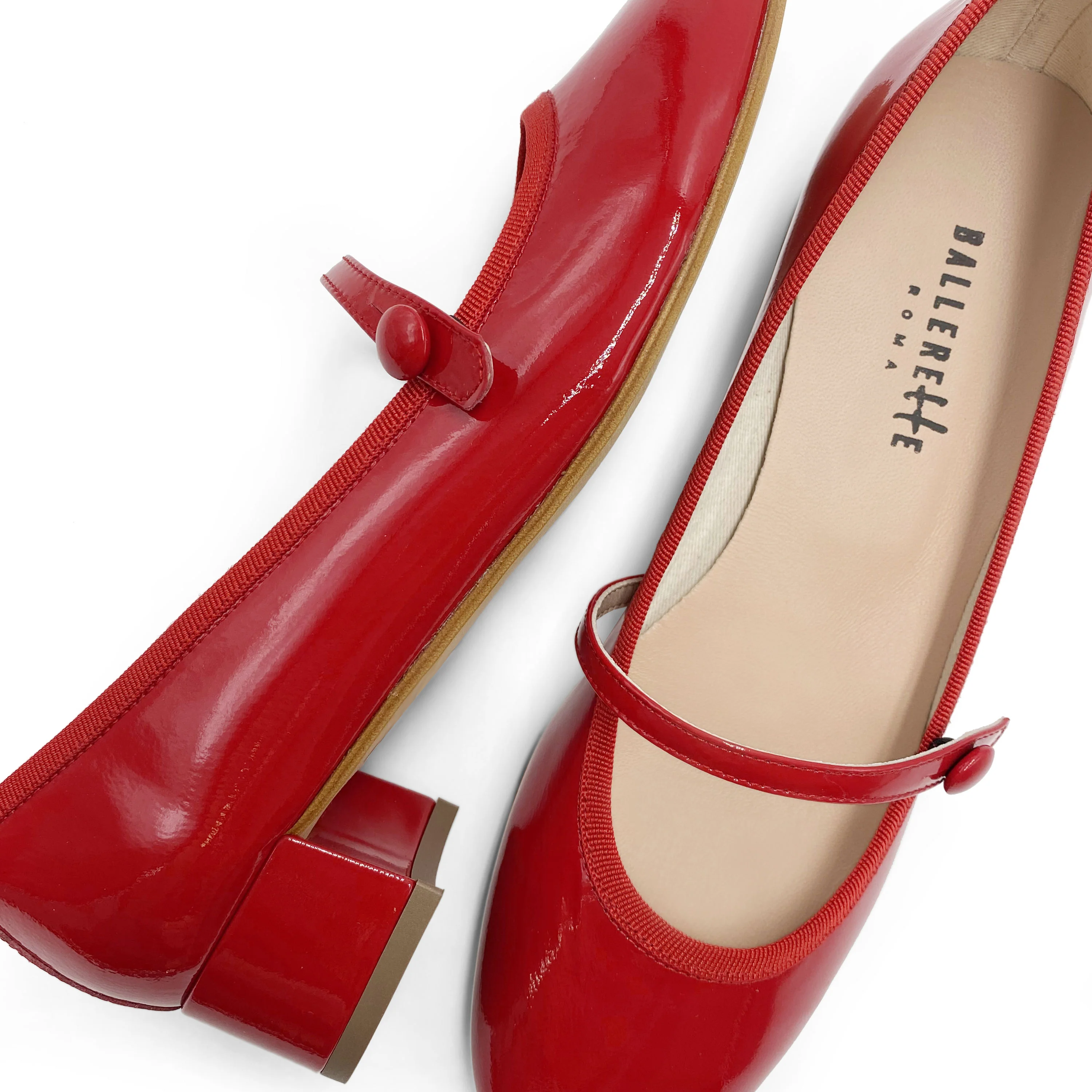 Red patent leather Mary Jane ballet flats with strap and heel - Image 3