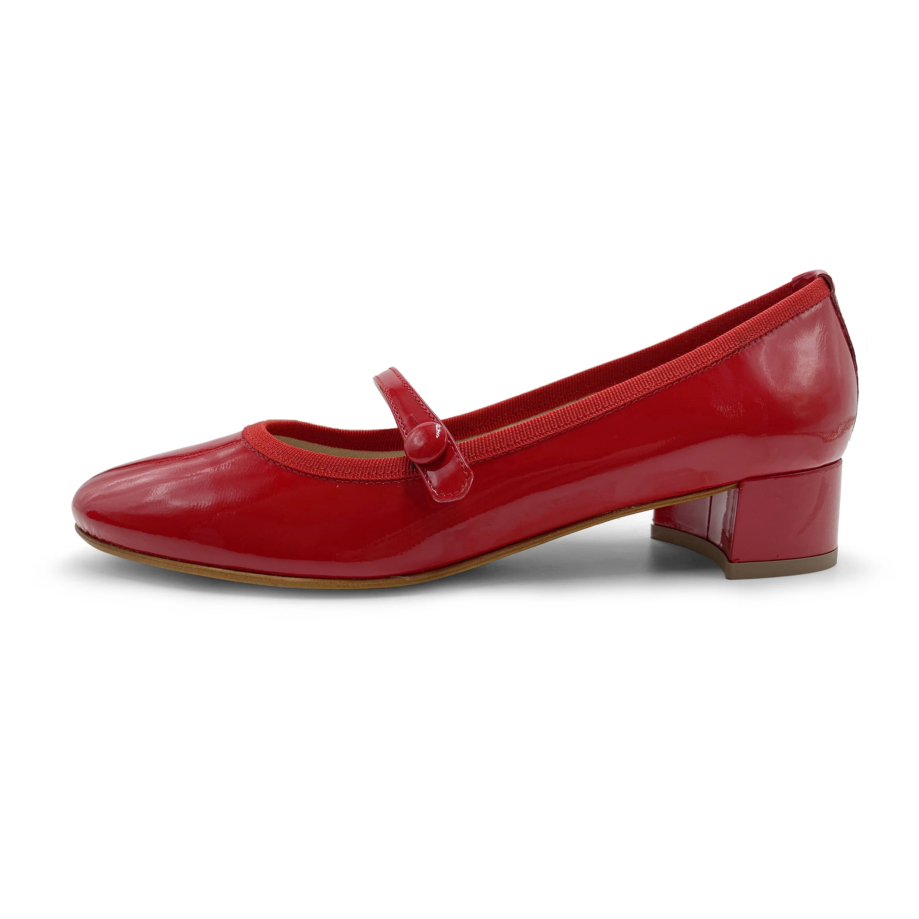 Red patent leather Mary Jane ballet flats with strap and heel - Image 4