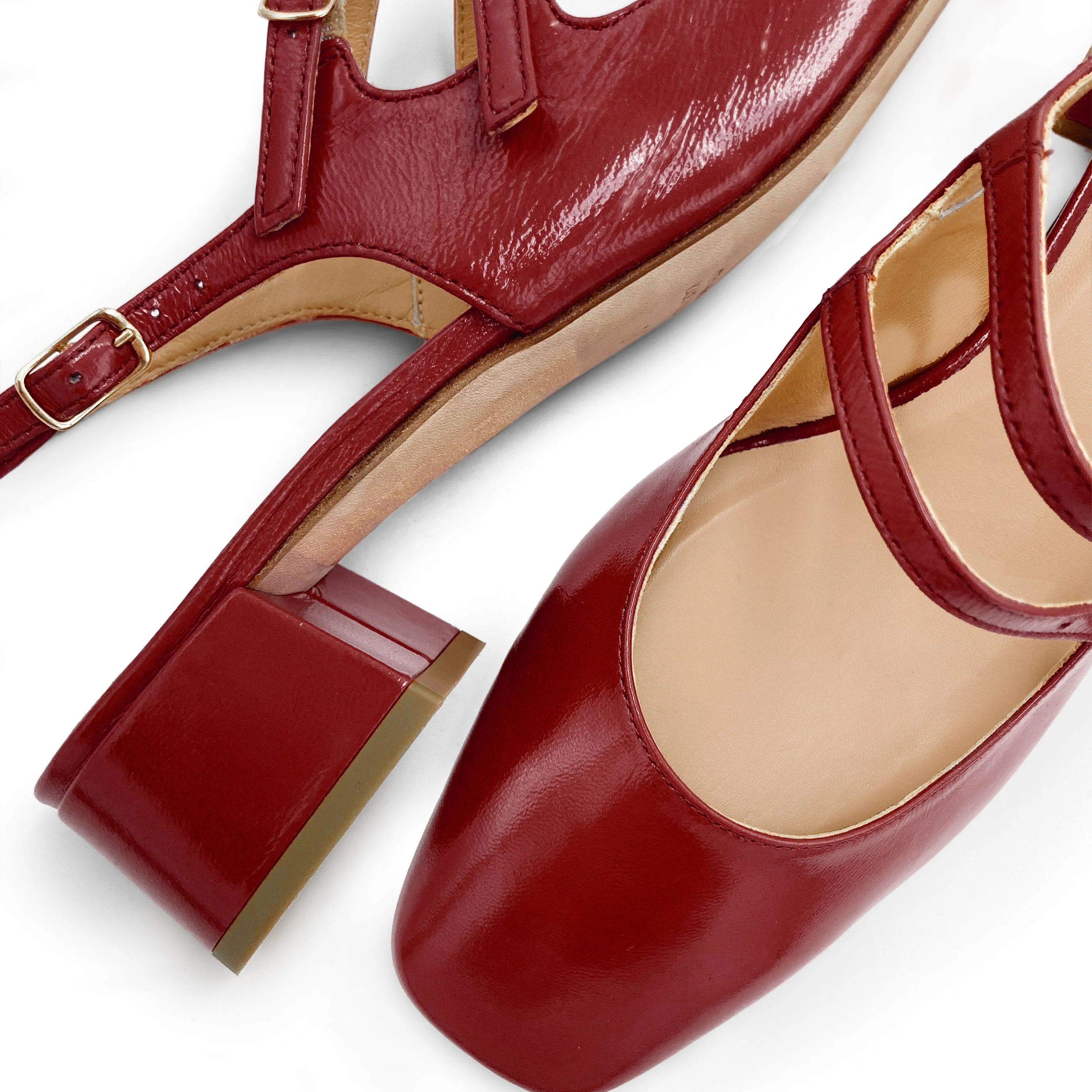 Red patent leather slingback ballet flats with heel - Image 3
