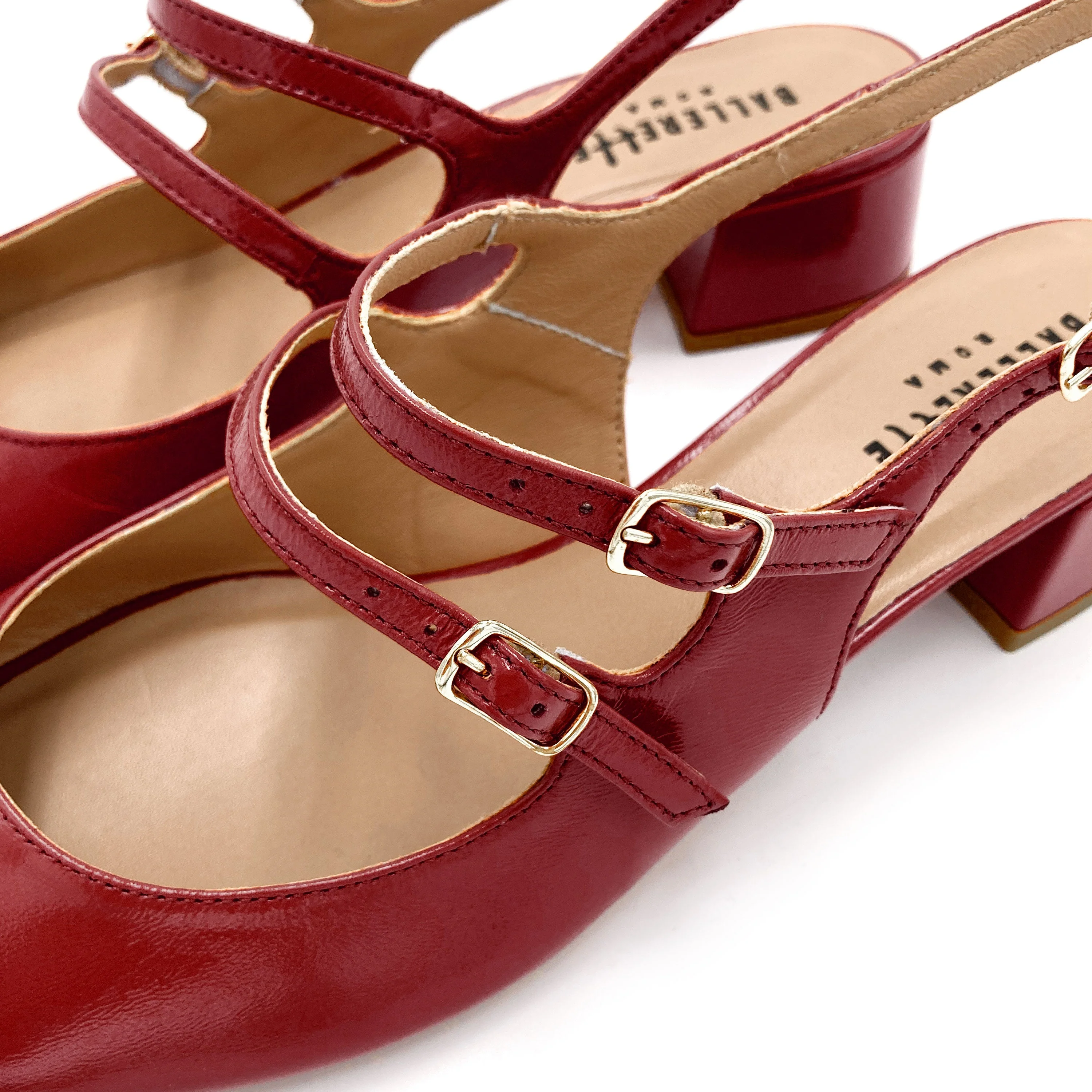 Red patent leather slingback ballet flats with heel - Image 5